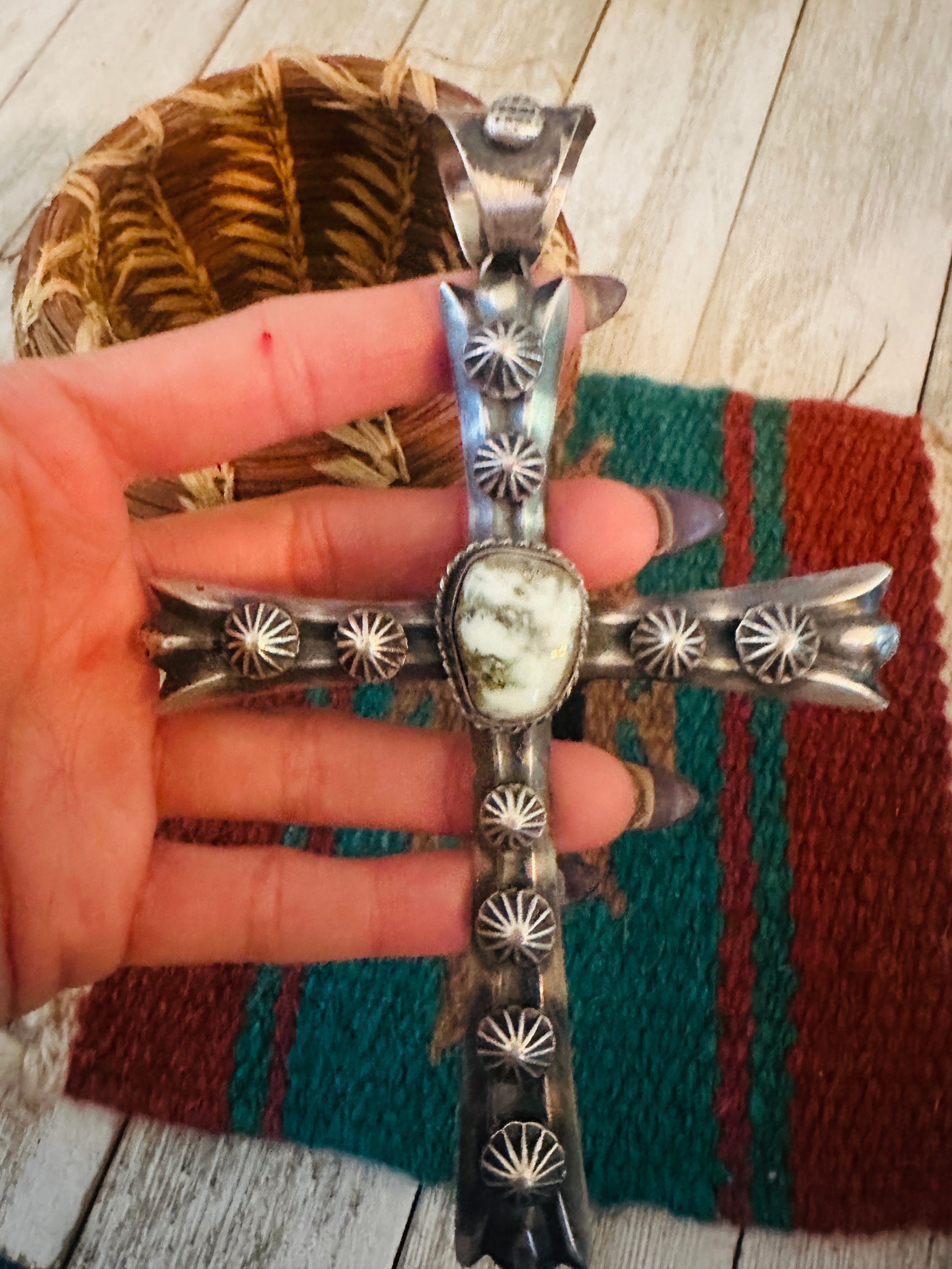 Old Pawn Handcrafted Turquoise and Sterling Silver Cross Pendant by Chimney Butte