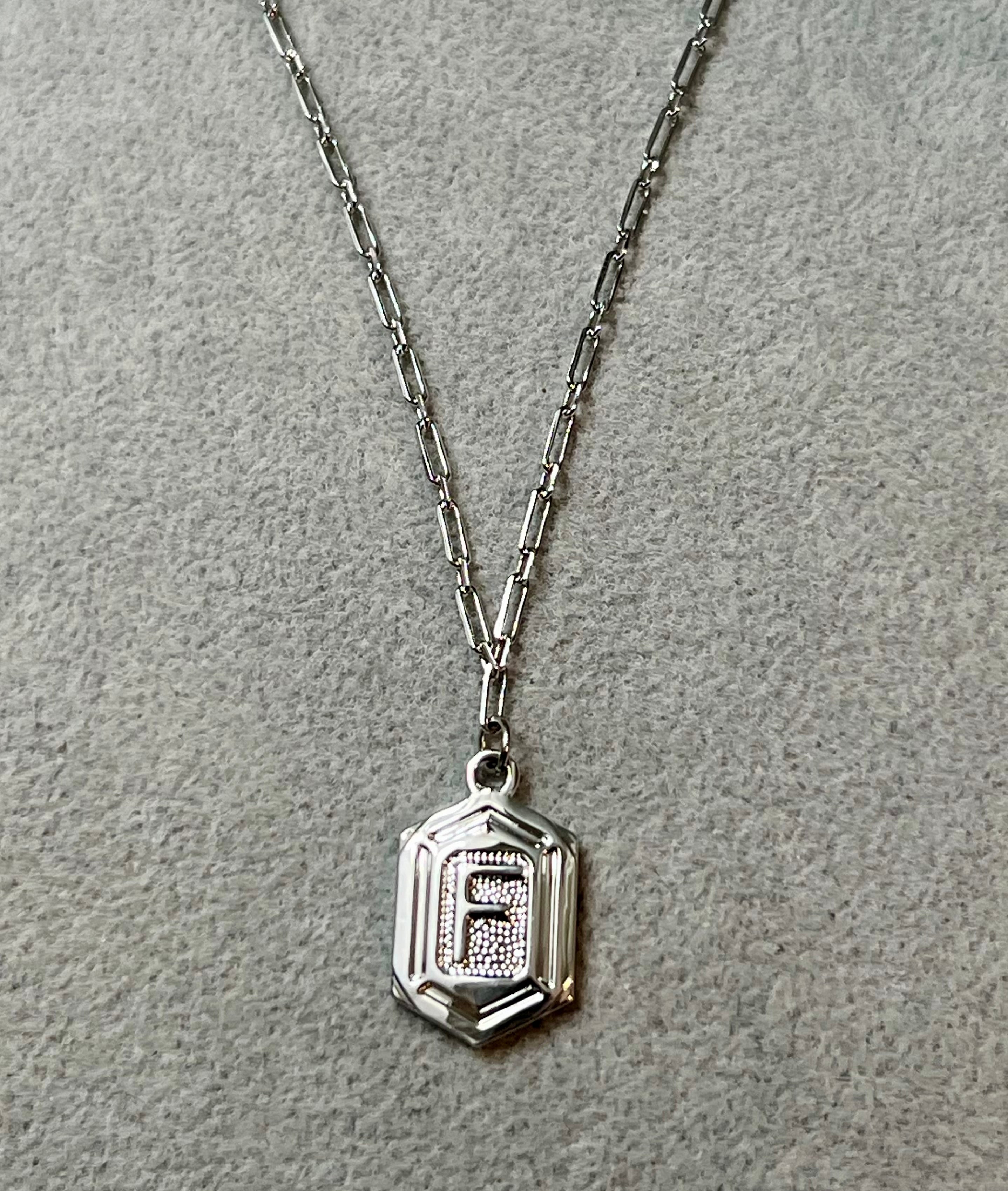 Hexagon Tag Initial “F” Pendant Necklace
