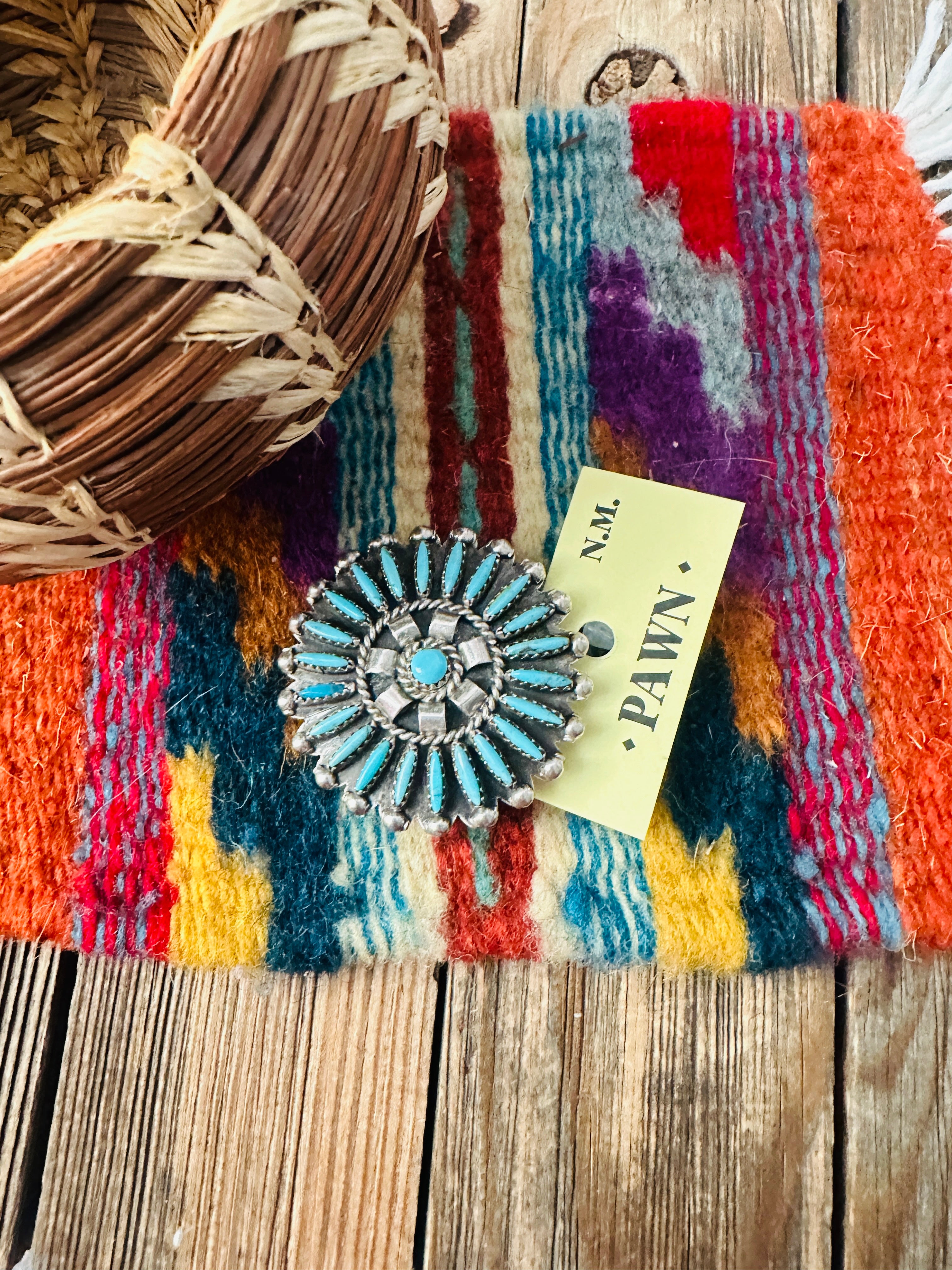 Old Pawn Handcrafted Turquoise and Sterling Silver Cluster Brooch/ Pendant