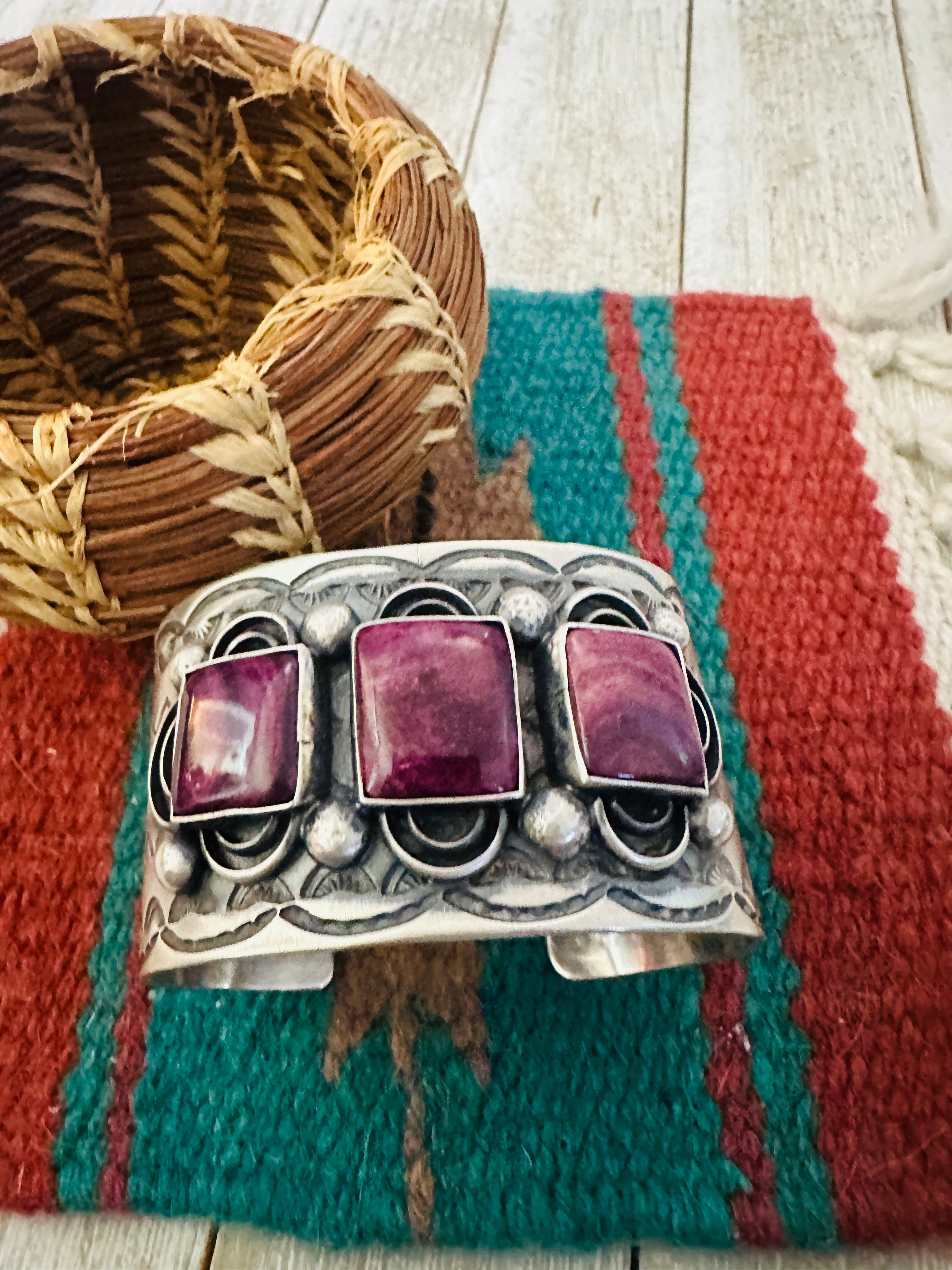 Handcrafted Purple Spiny & Sterling Silver Cuff Bracelet by Chimney Butte
