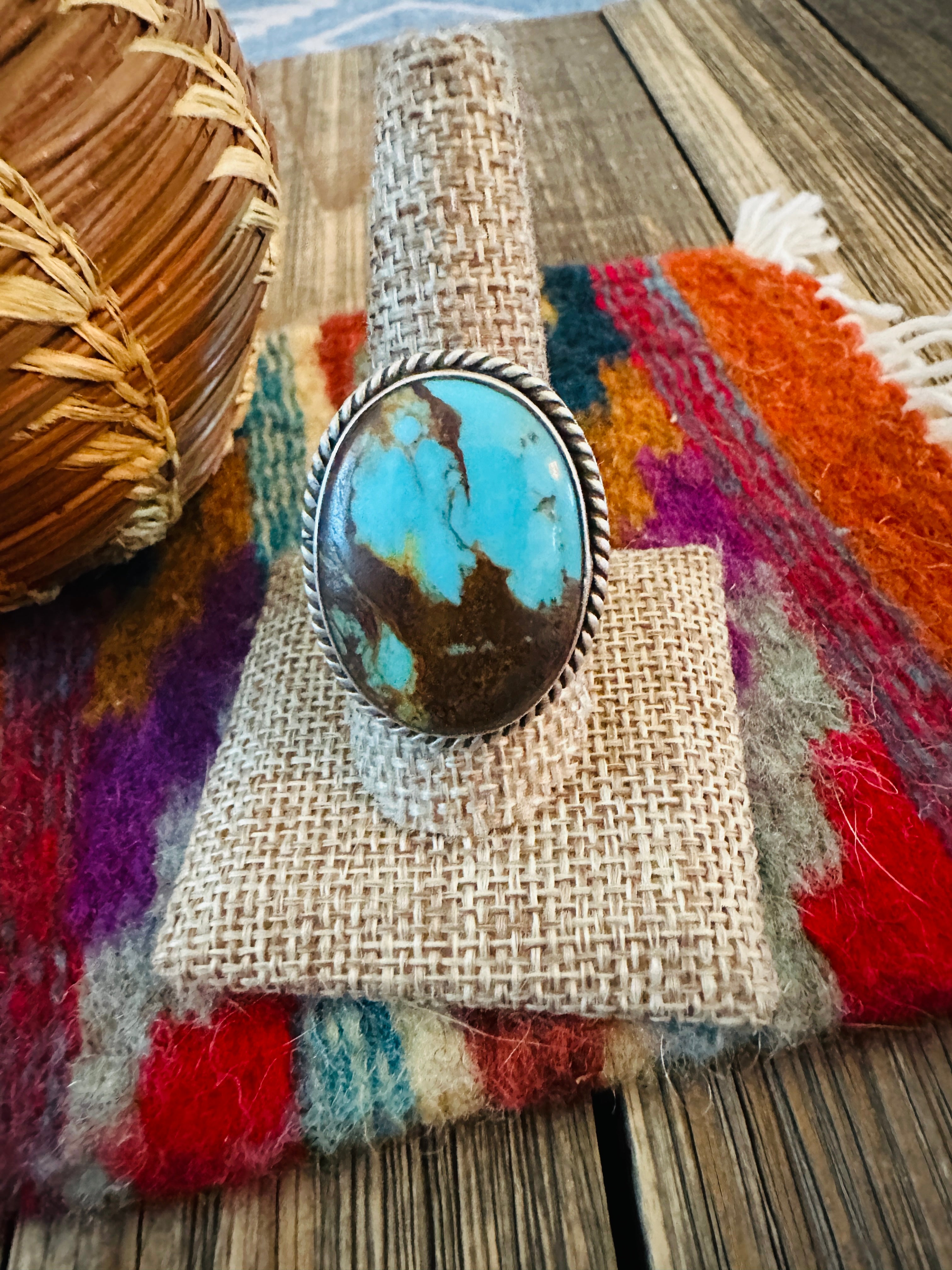 Handcrafted Turquoise & Sterling Silver Ring by Patrick Yazzie Size 10