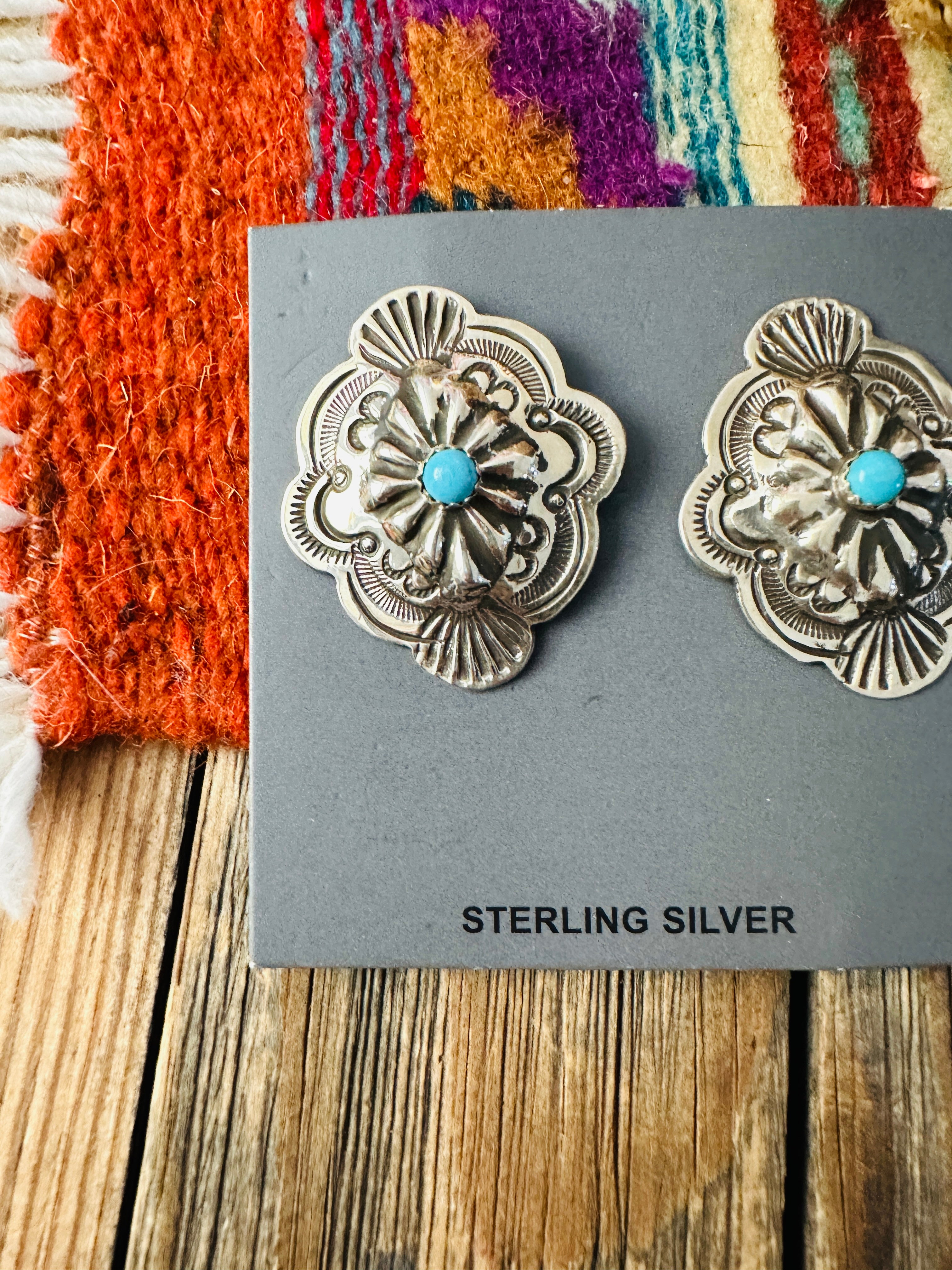 Handcrafted Turquoise & Sterling Silver Concho Post Earrings