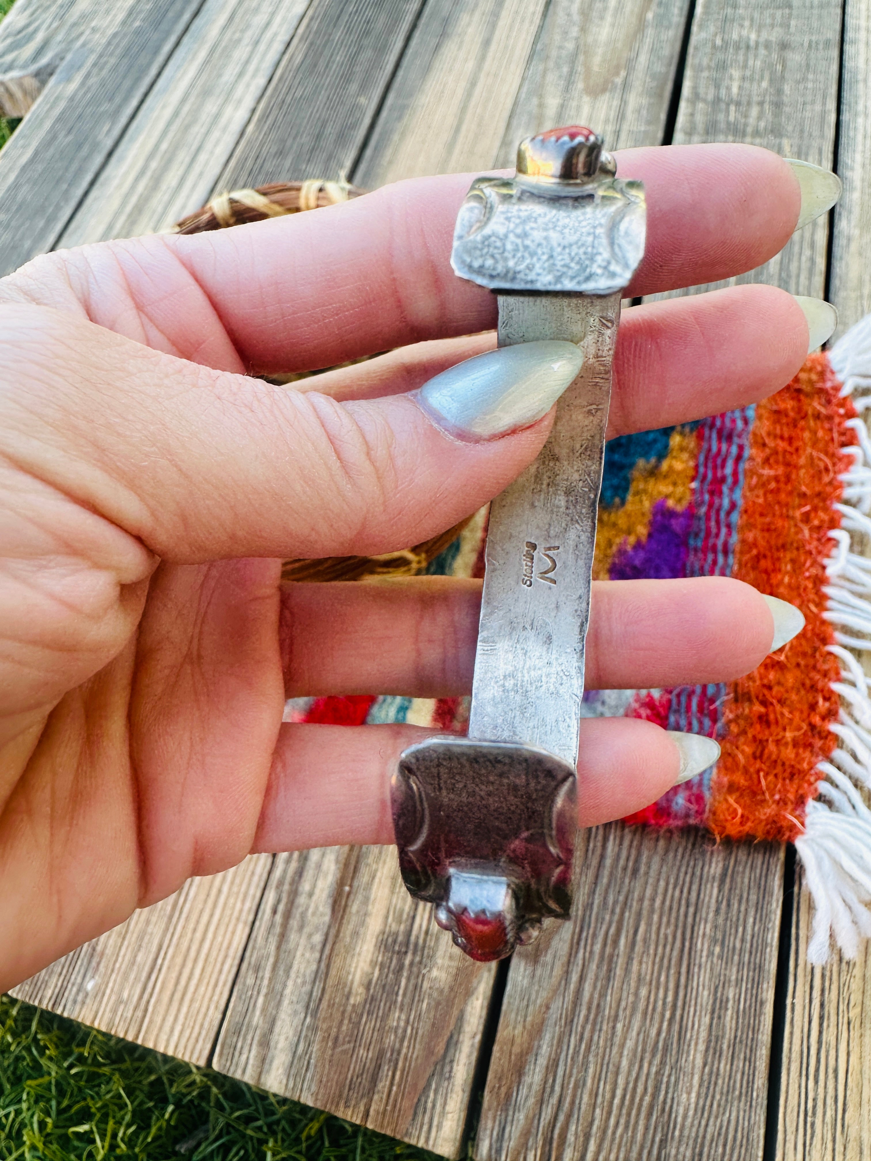 Handcrafted Old Pawn Sterling Silver & Coral Cuff Bracelet