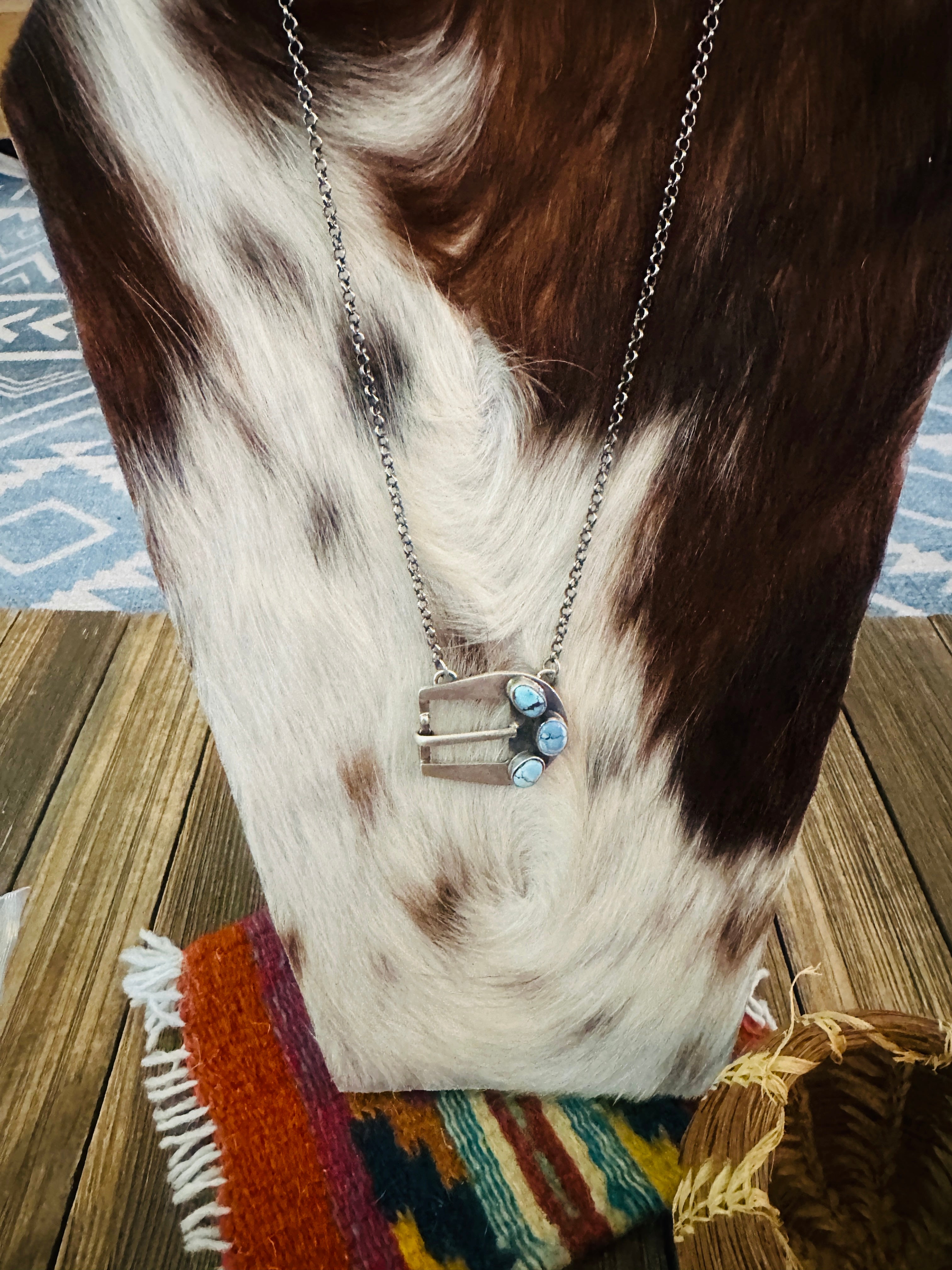 Handcrafted Golden Hills Turquoise & Sterling Silver Belt Buckle Necklace