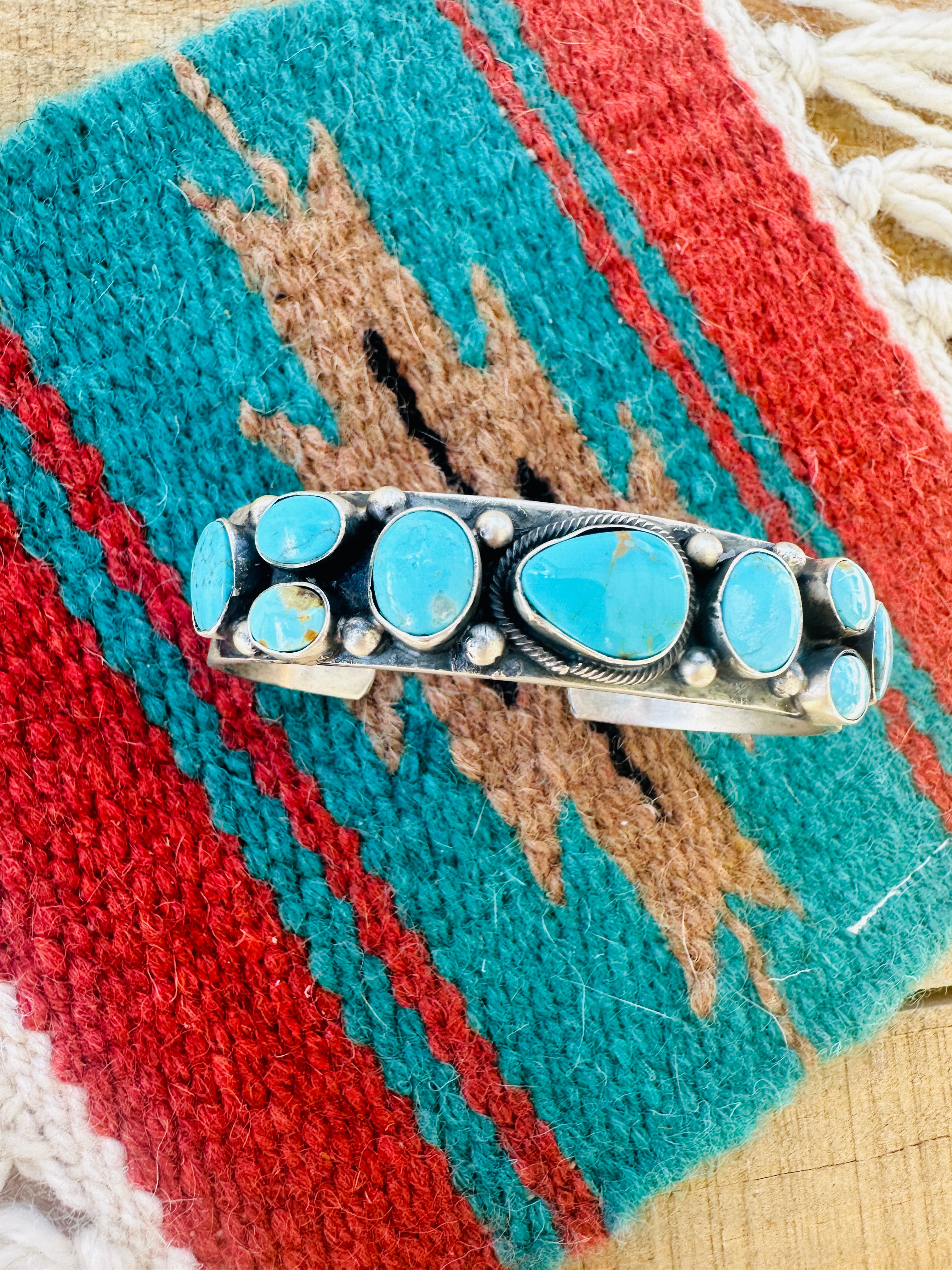 Navajo Kingman Turquoise & Sterling Silver Cuff Bracelet /