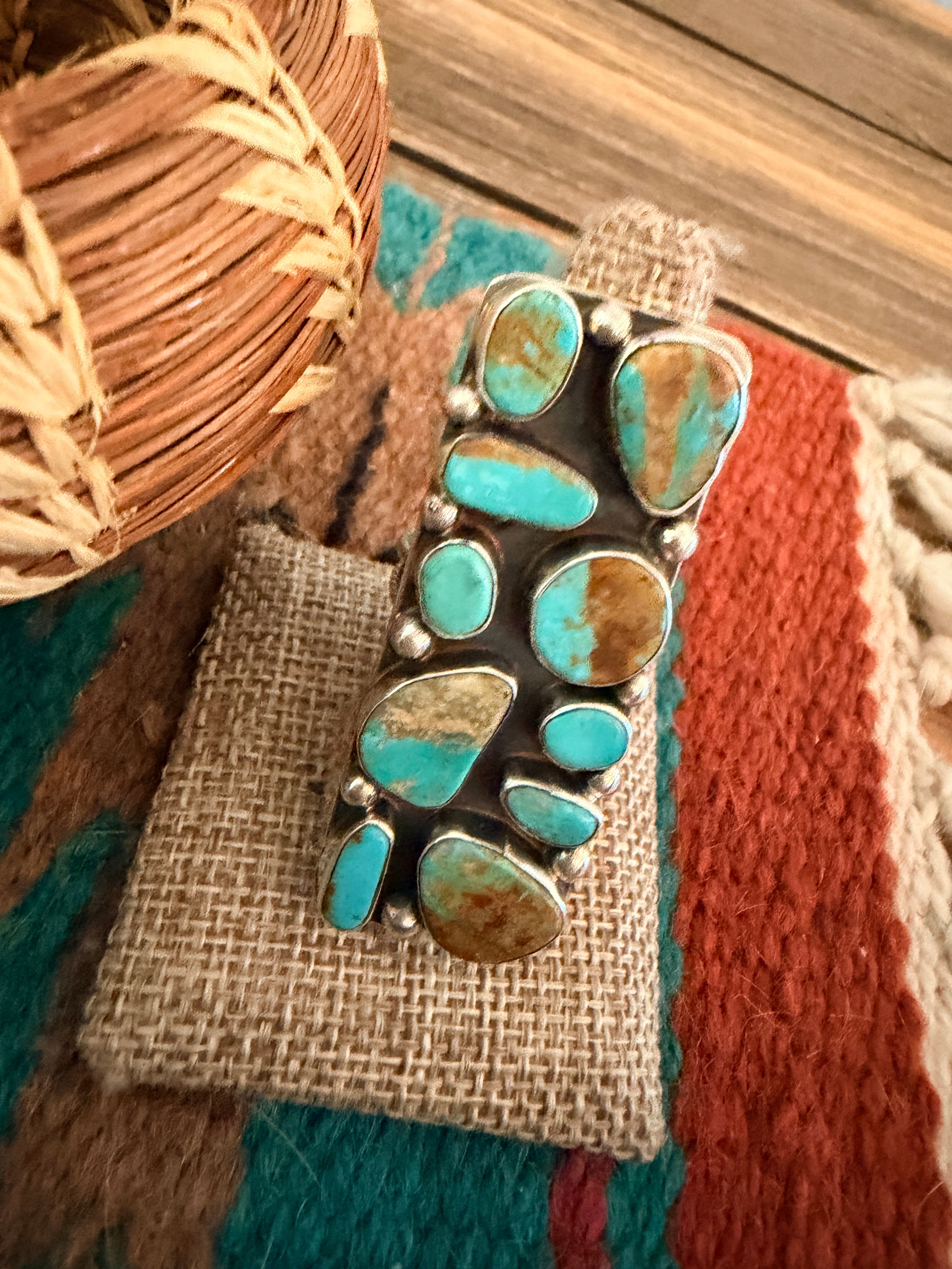 Handcrafted Royston Turquoise Sterling Silver Cluster Adjustable Ring by Jacqueline Silver