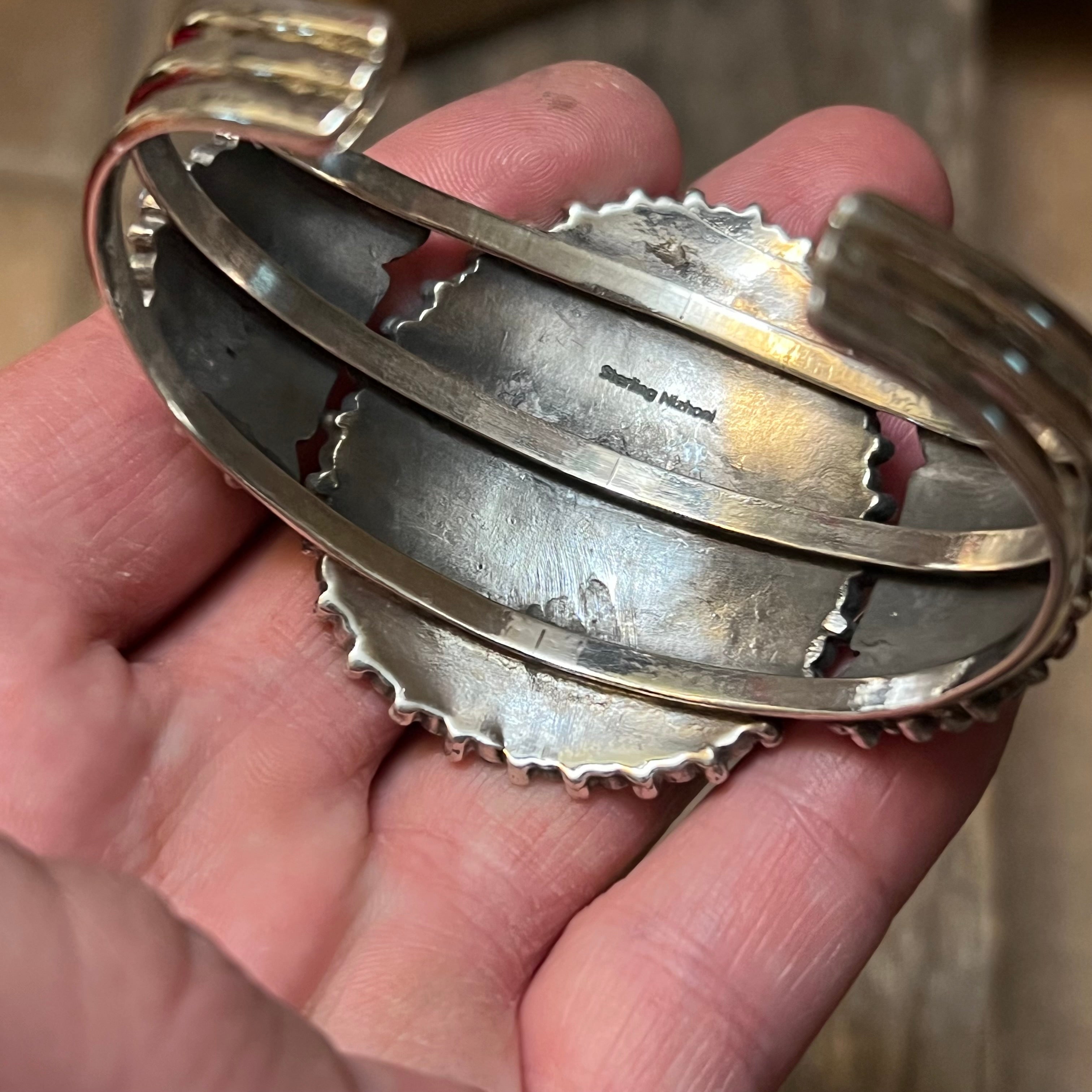 Handmade Sterling Silver & Fire Purple Opal Adorned Ornate Cuff Bracelet