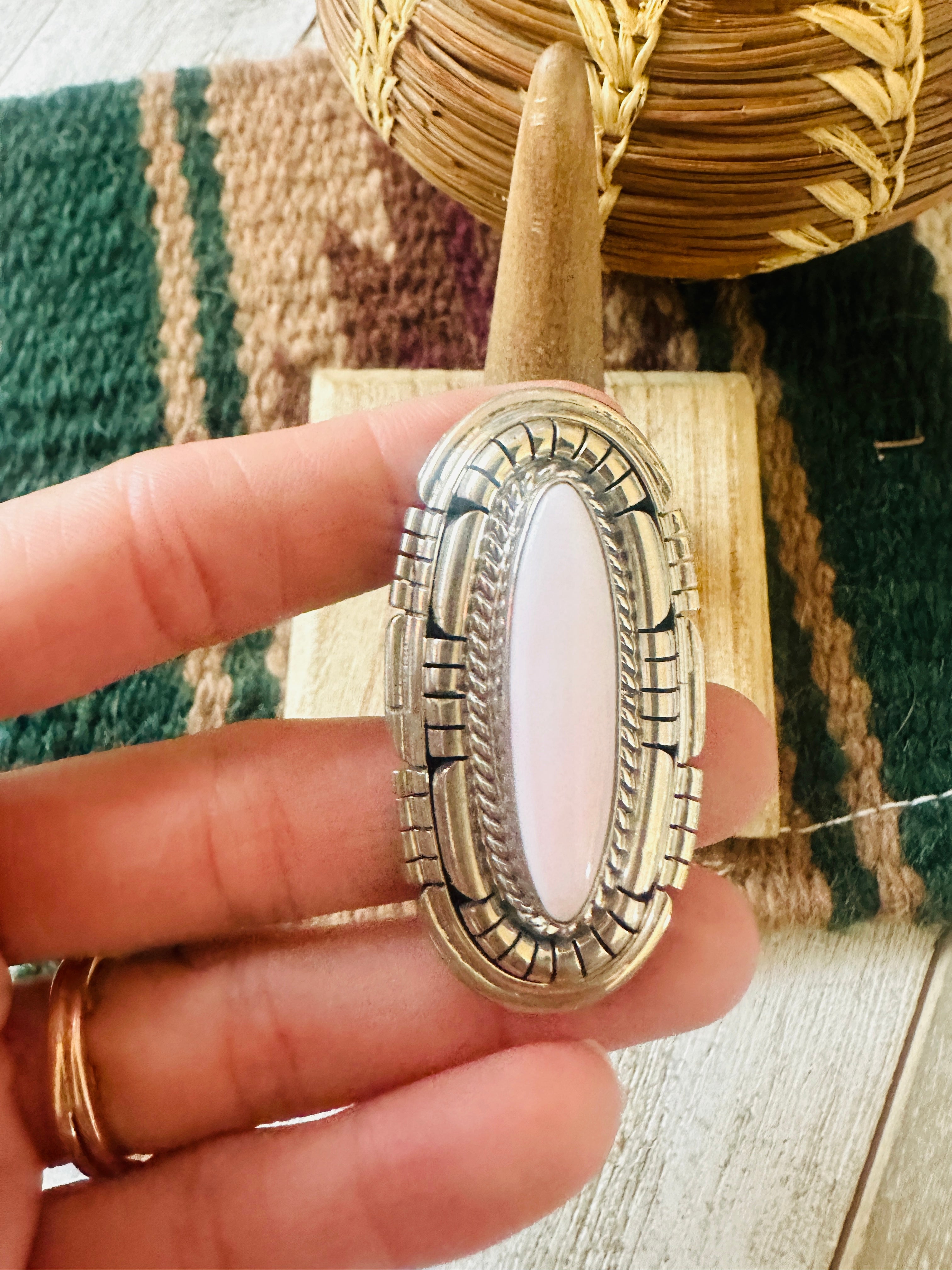 Handcrafted Sterling Silver & Queen Pink Conch Adjustable Ring