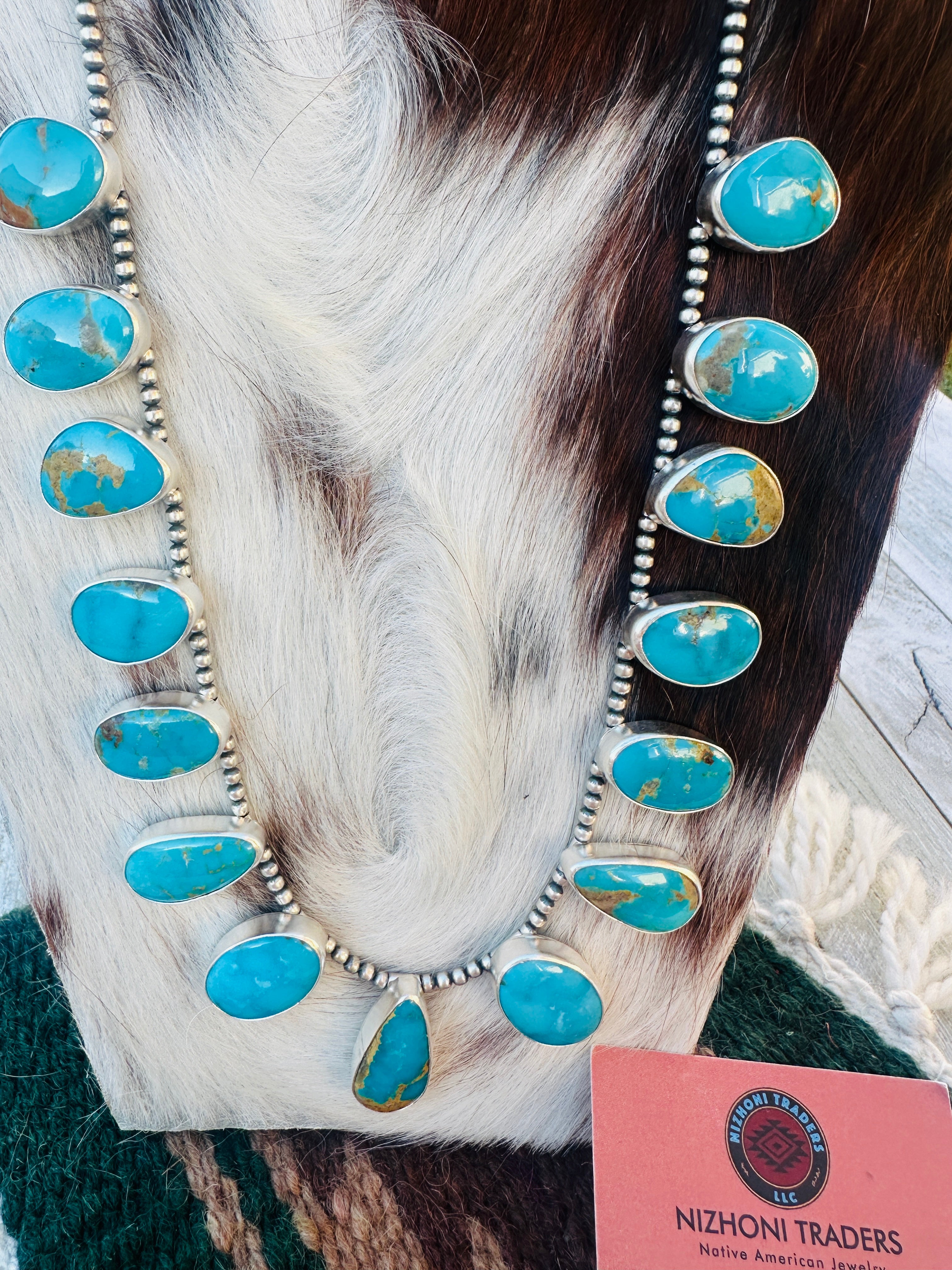 Handcrafted Turquoise & Sterling Silver Necklace and Earring Set