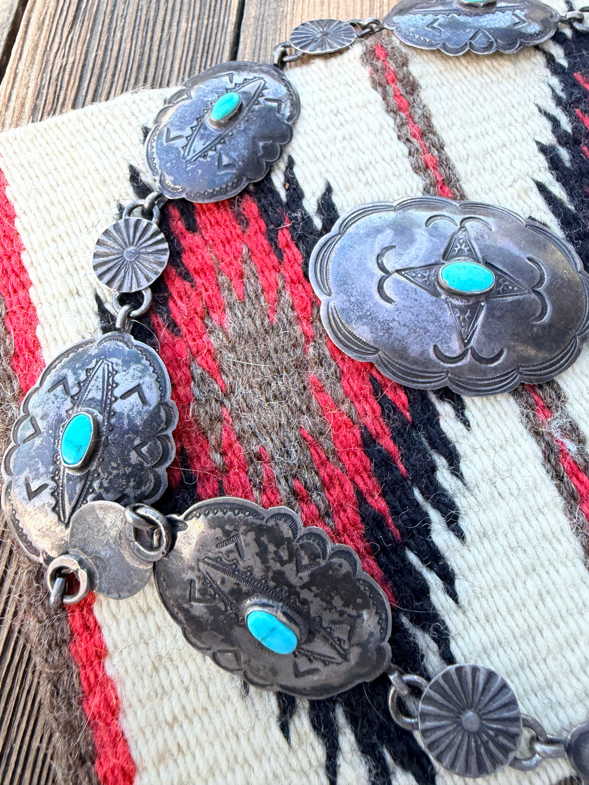 Handcrafted Vintage Old Pawn Turquoise & Sterling Silver Concho Belt
