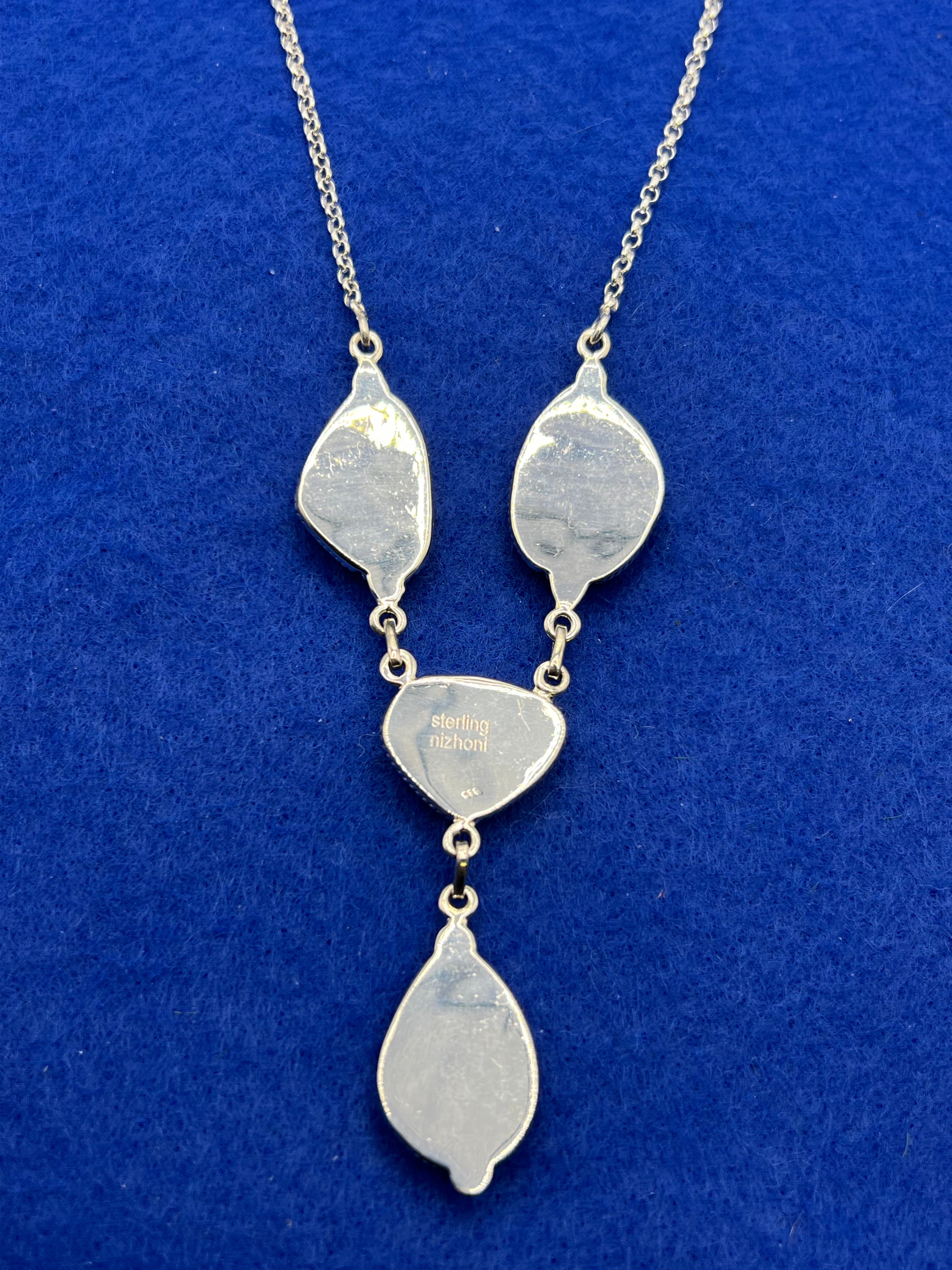 Handmade South Hill Sonoran Turquoise 4 Stone Sterling Silver Necklace