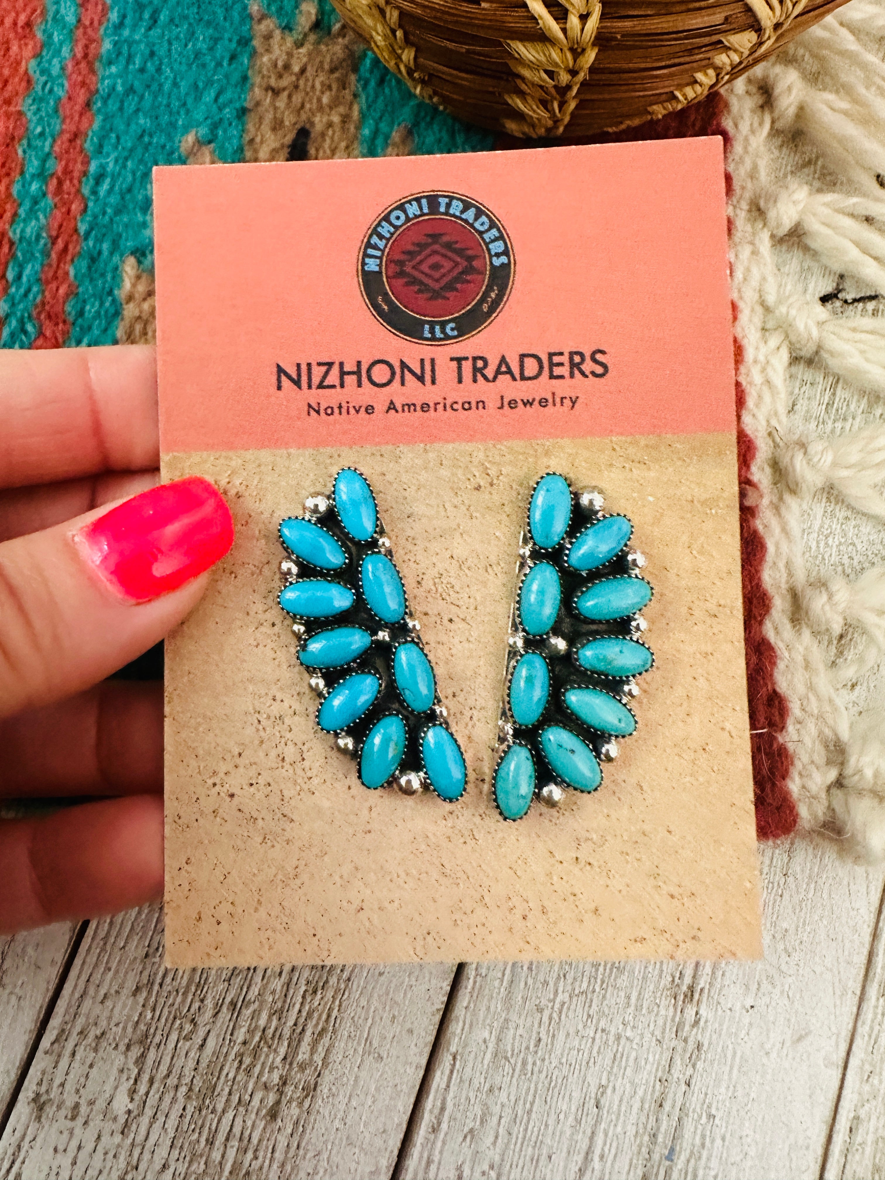 Handcrafted Sleeping Beauty Turquoise and Sterling Silver Cluster Earrings