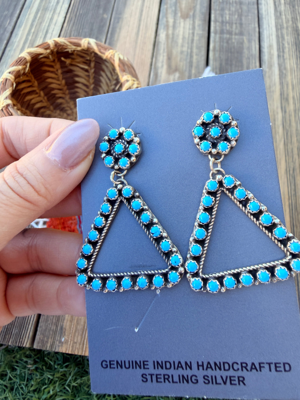 Handcrafted Sterling Silver & Turquoise Petit Point Dangle Earrings by Chester Charlie