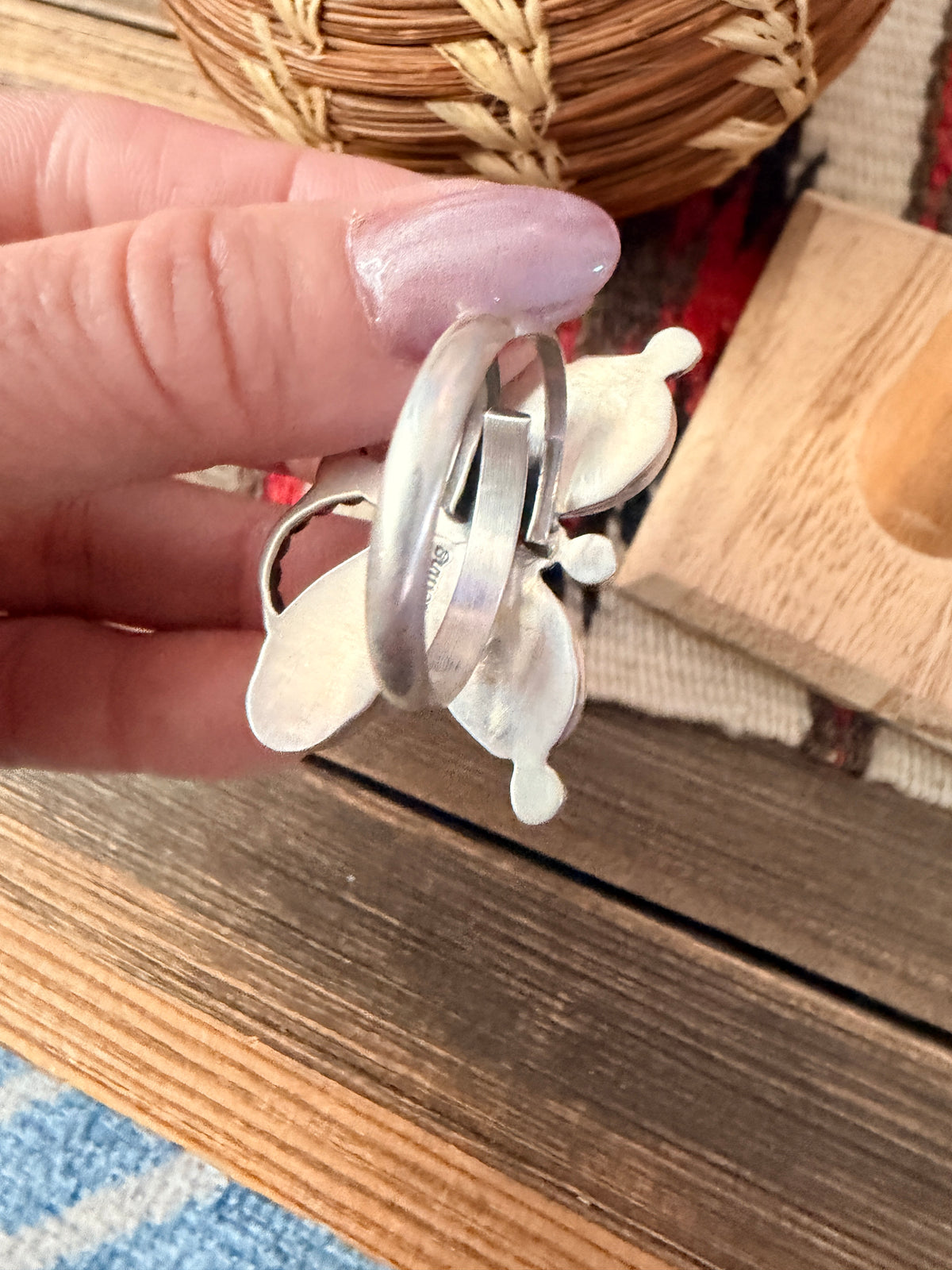 Handcrafted Pink Dream Mojave & Sterling Silver Adjustable Butterfly Ring