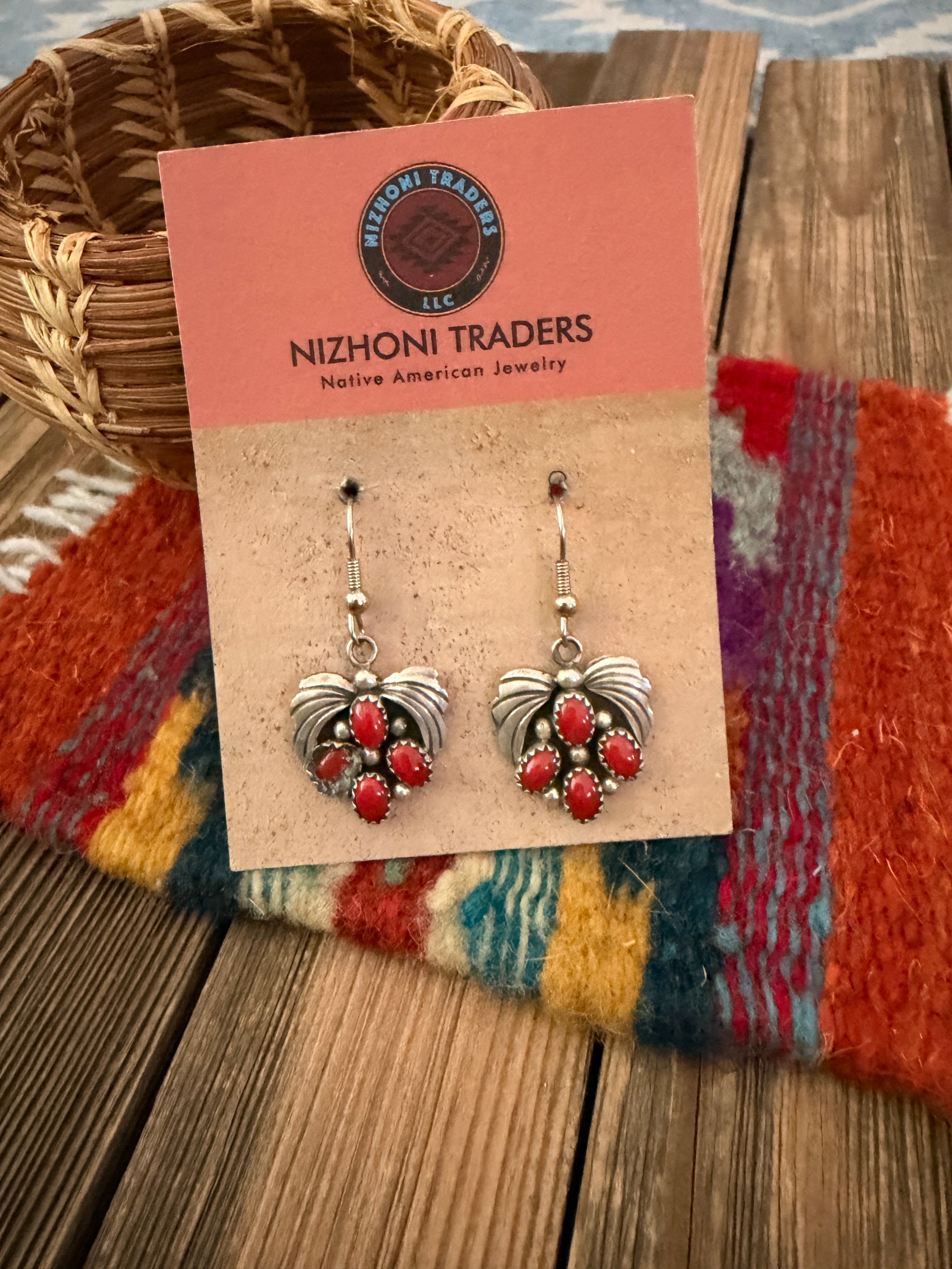 Handcrafted Coral & Sterling Silver Dangle Earrings