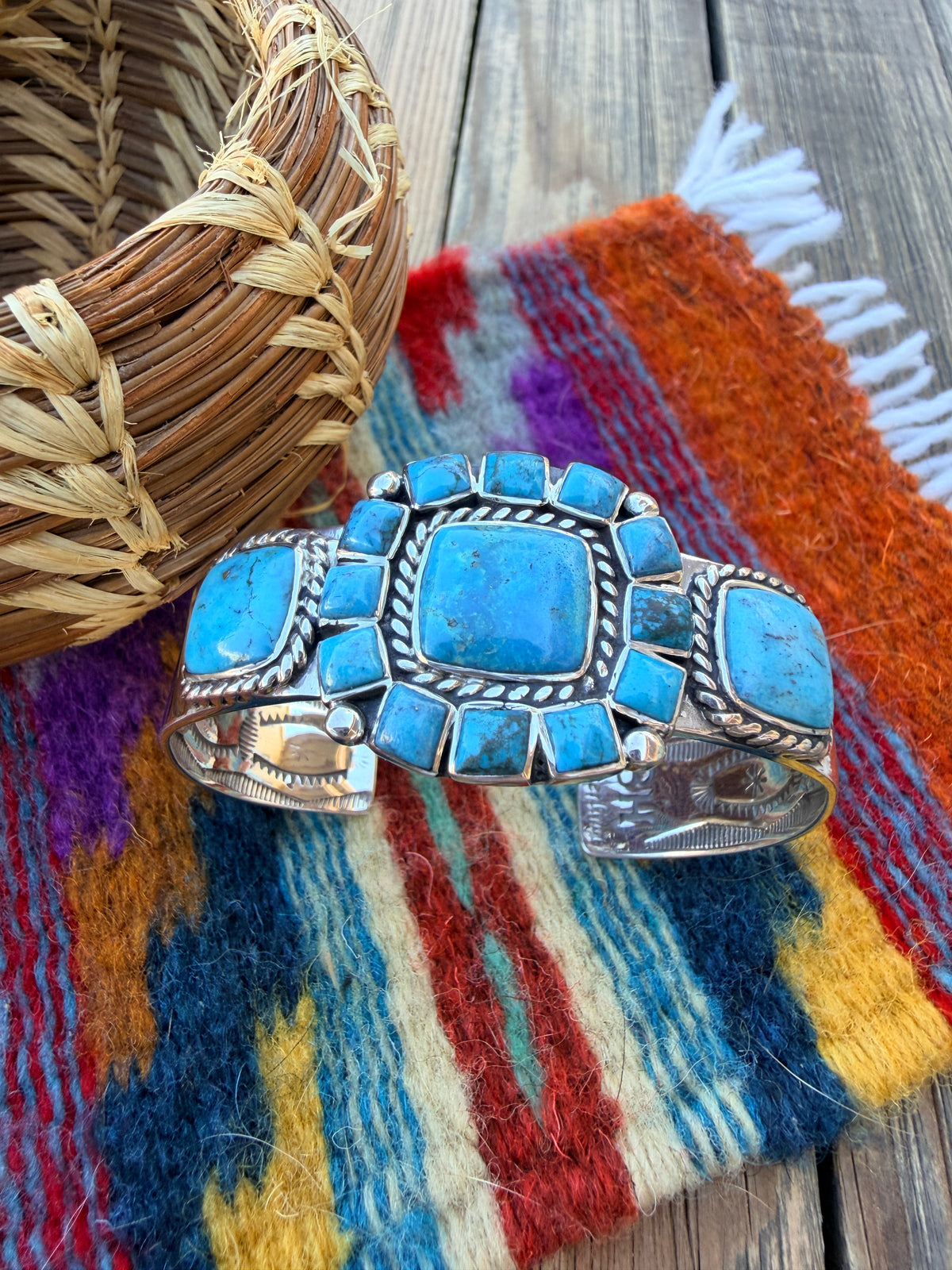 Handcrafted Old Pawn Sterling Silver & Turquoise Cuff Bracelet
