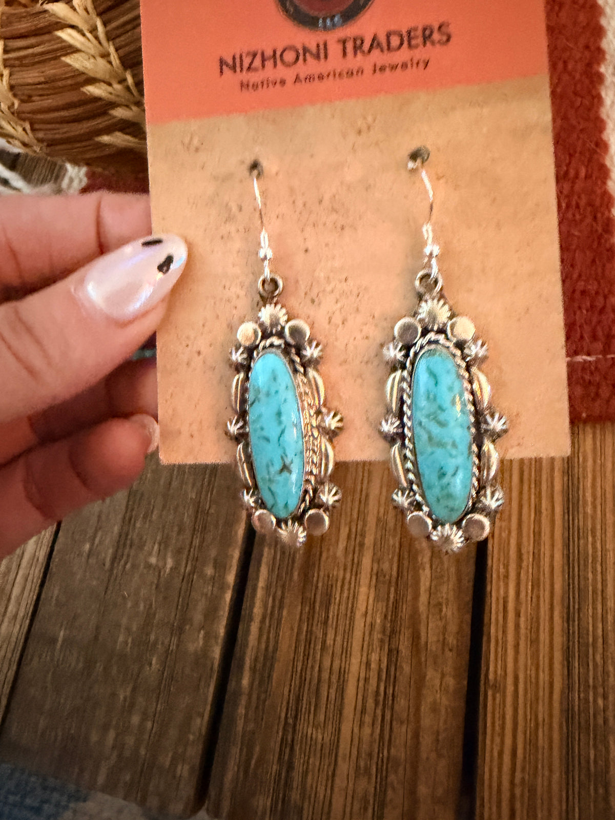 Old Pawn Handcrafted Sterling Silver & Turquoise Dangle Earrings