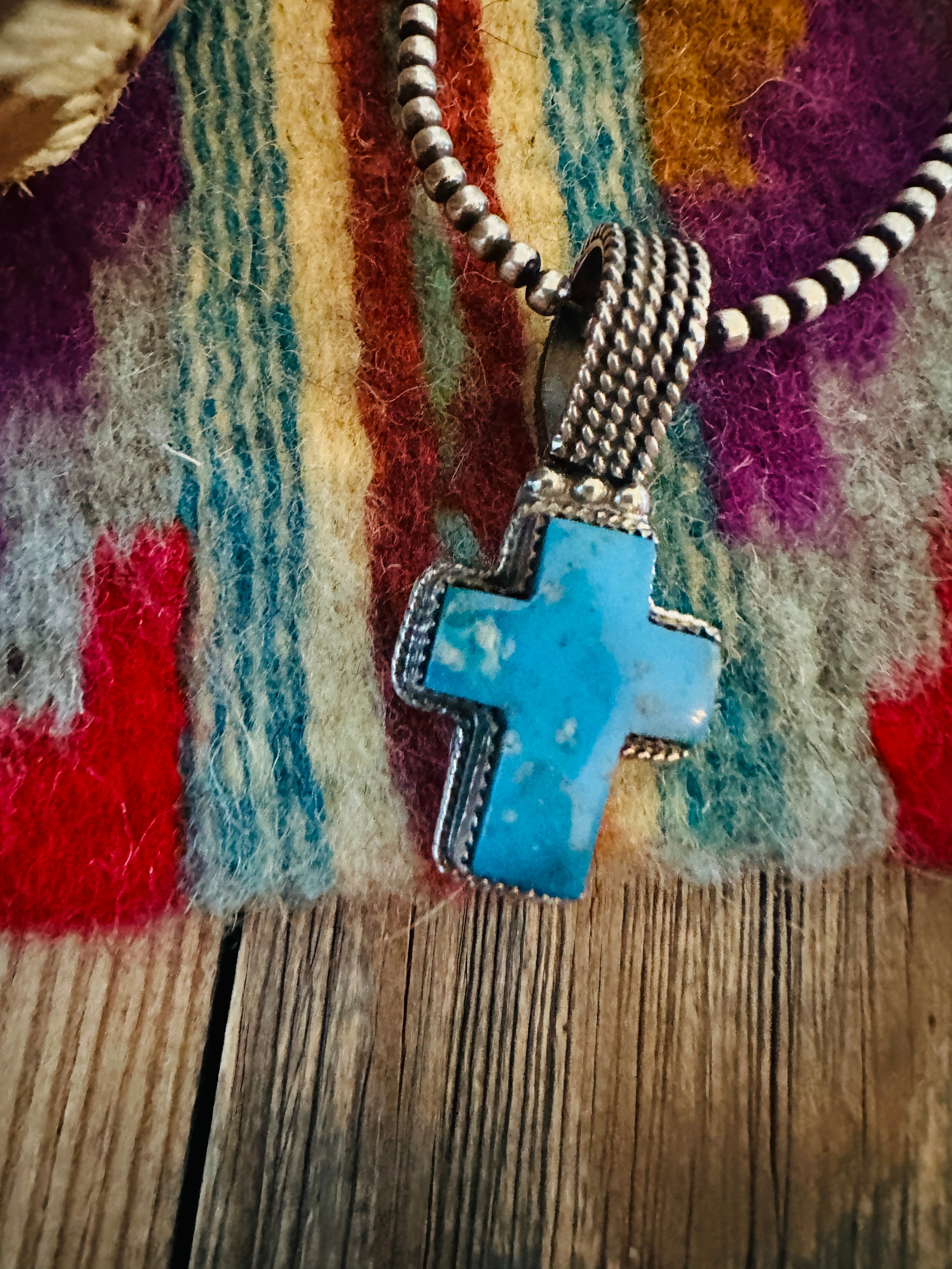 Handcrafted Sterling Silver & Turquoise Cross Pendant by Lawrence Archuleta