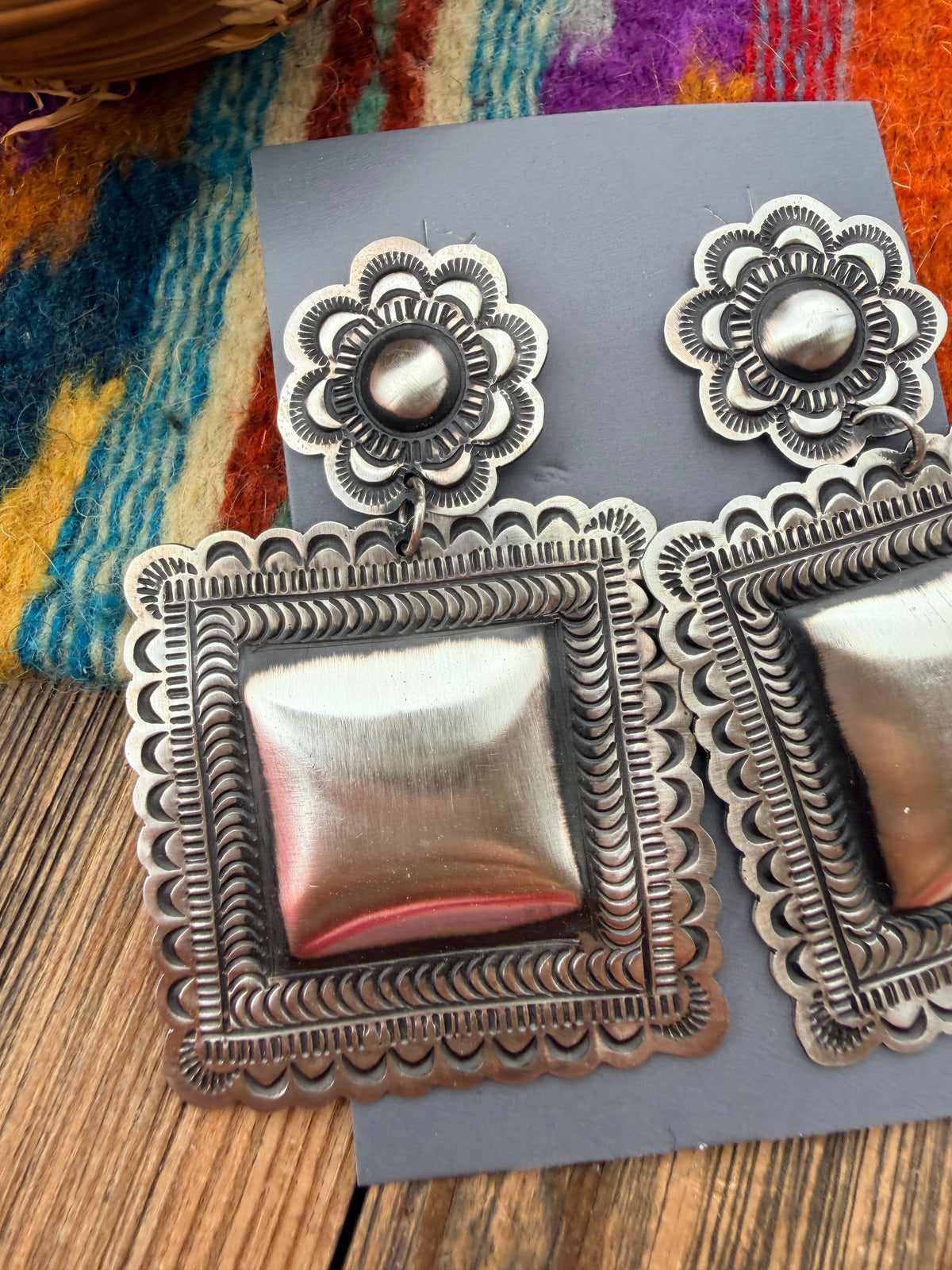 Handcrafted Sterling Silver Concho Dangle Earrings by Leander Tahe