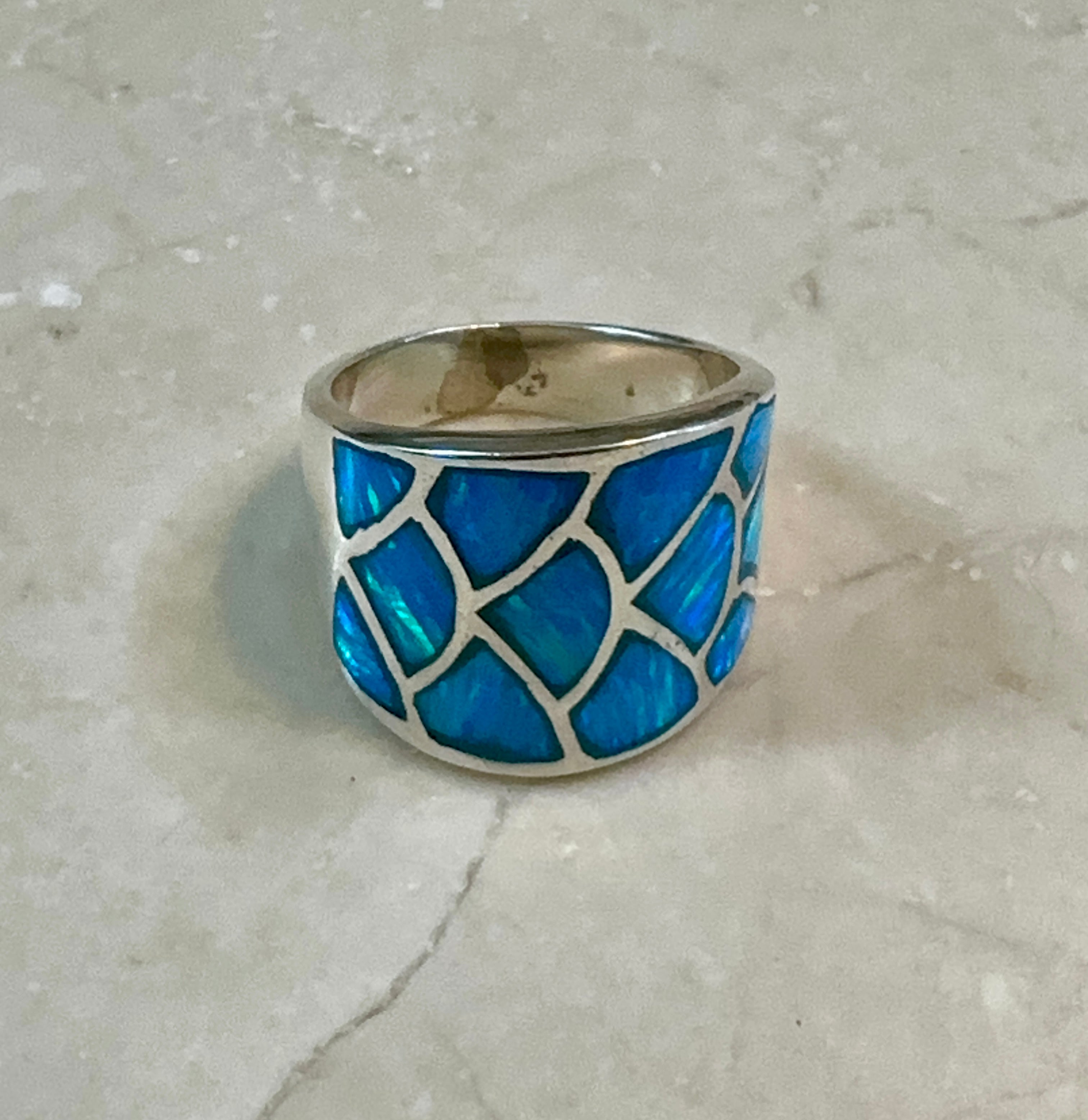 Blue Opal Sterling Silver Mermaid Ring