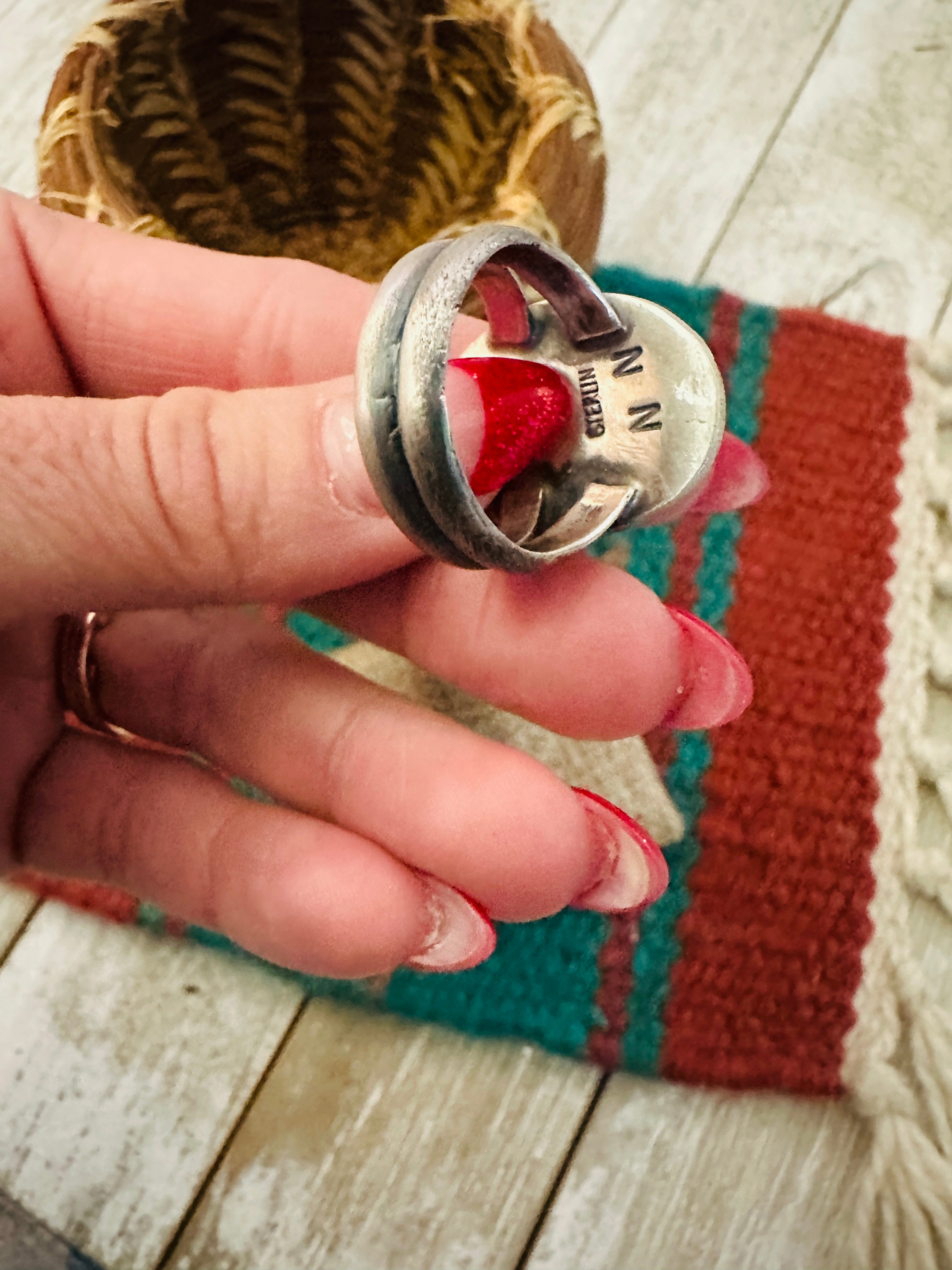 Handcrafted Queen Pink Conch & Sterling Silver Adjustable Ring