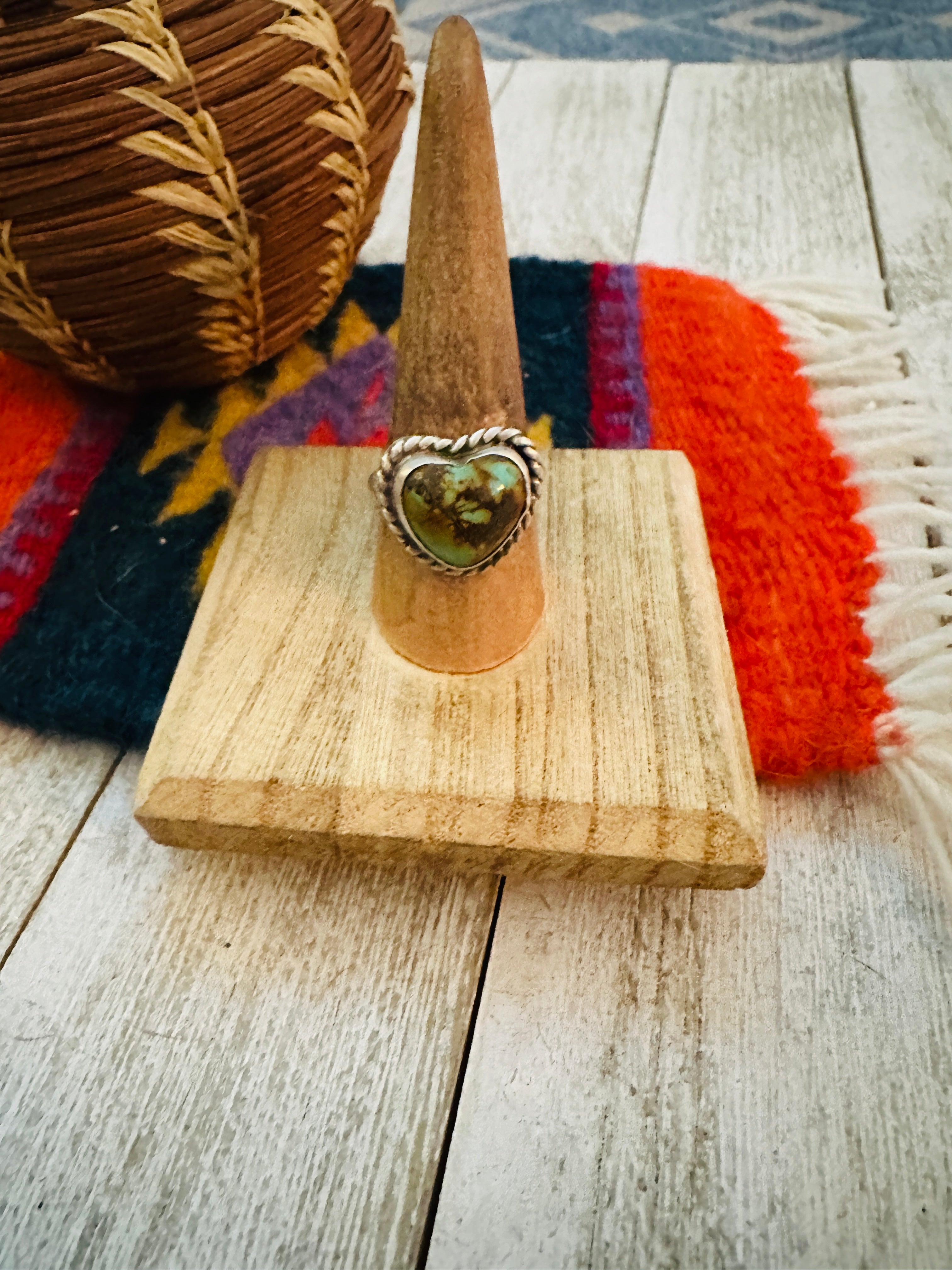 Navajo Sterling Silver & Turquoise Adjustable Heart Ring