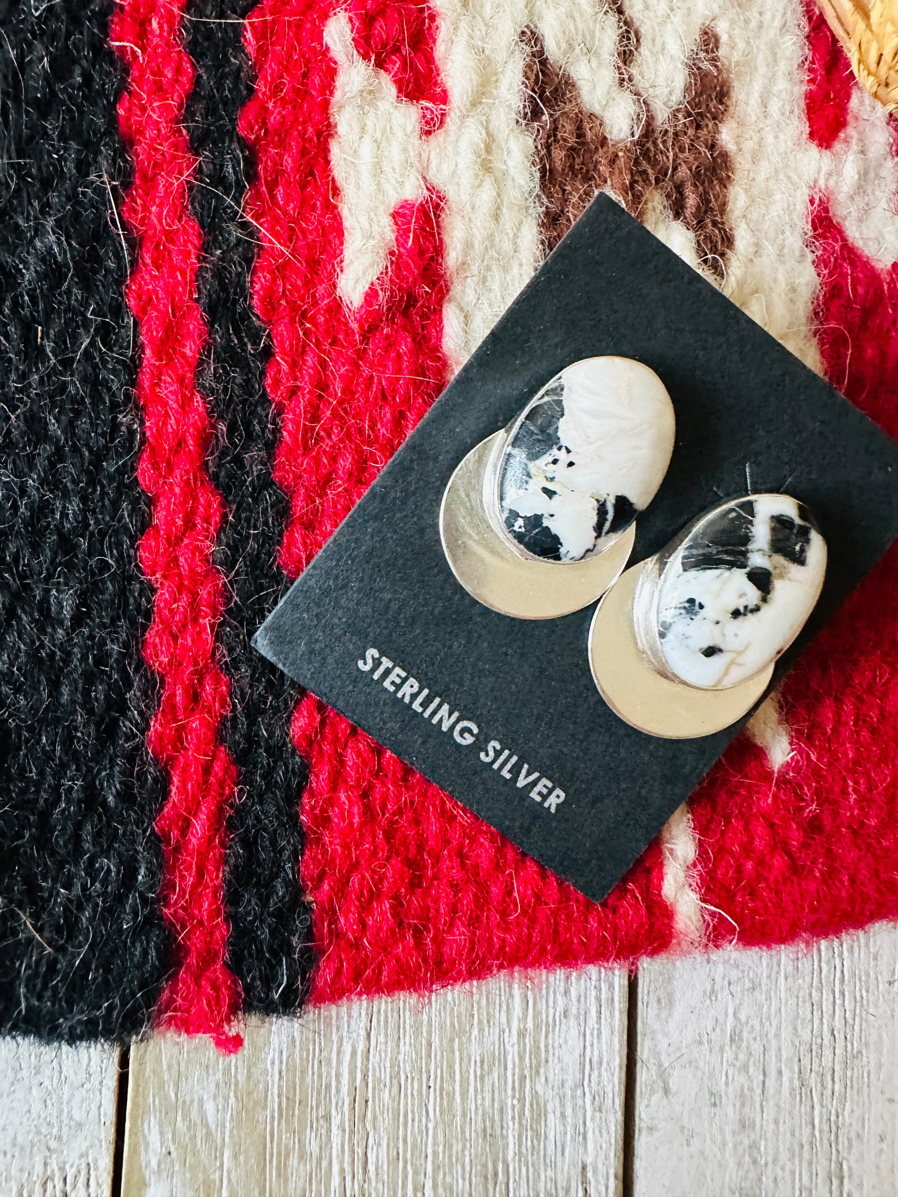 Handcrafted White Buffalo & Sterling Silver Post Earrings