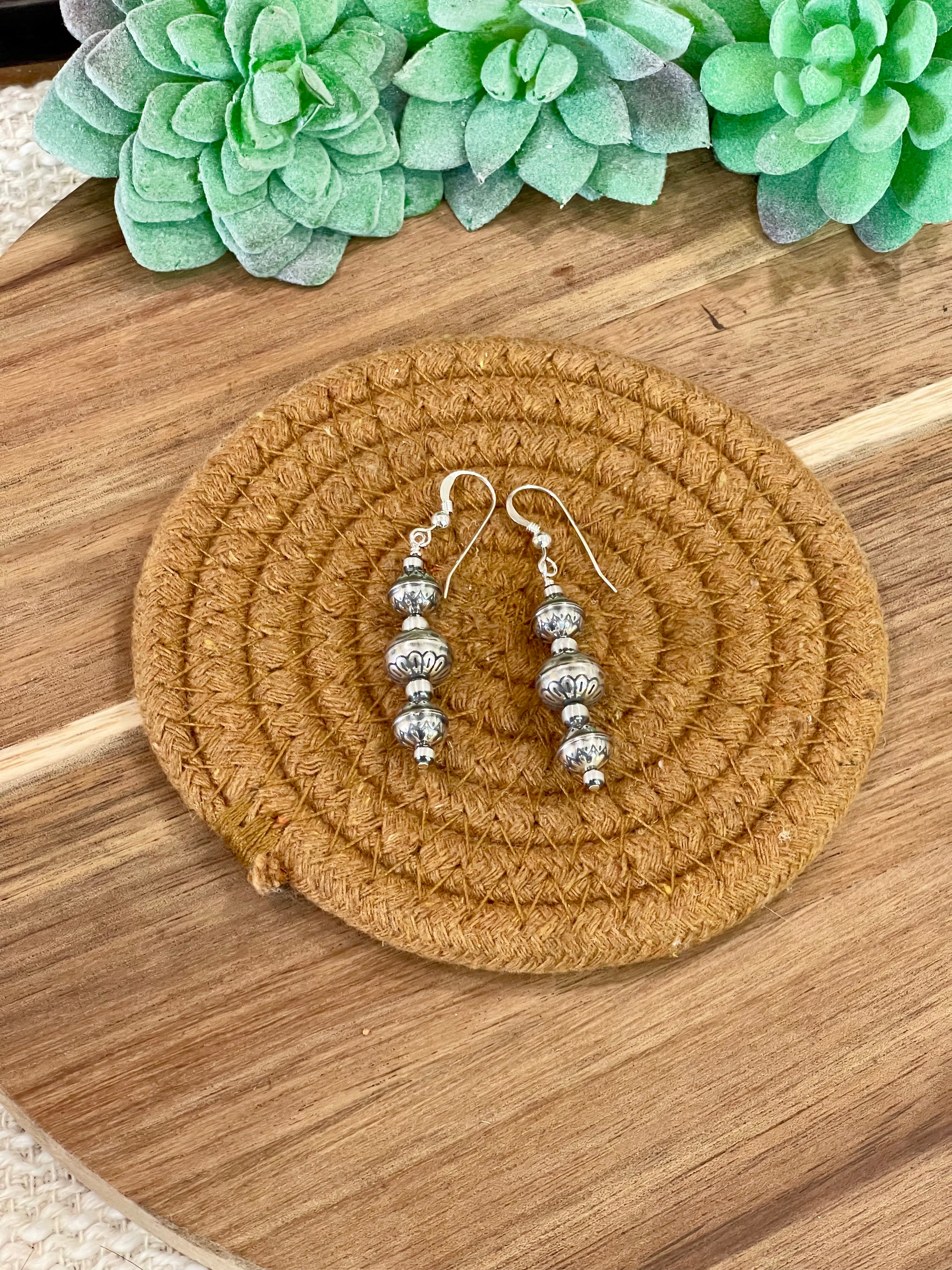 Handmade Sterling Silver Beaded Dangle Earrings