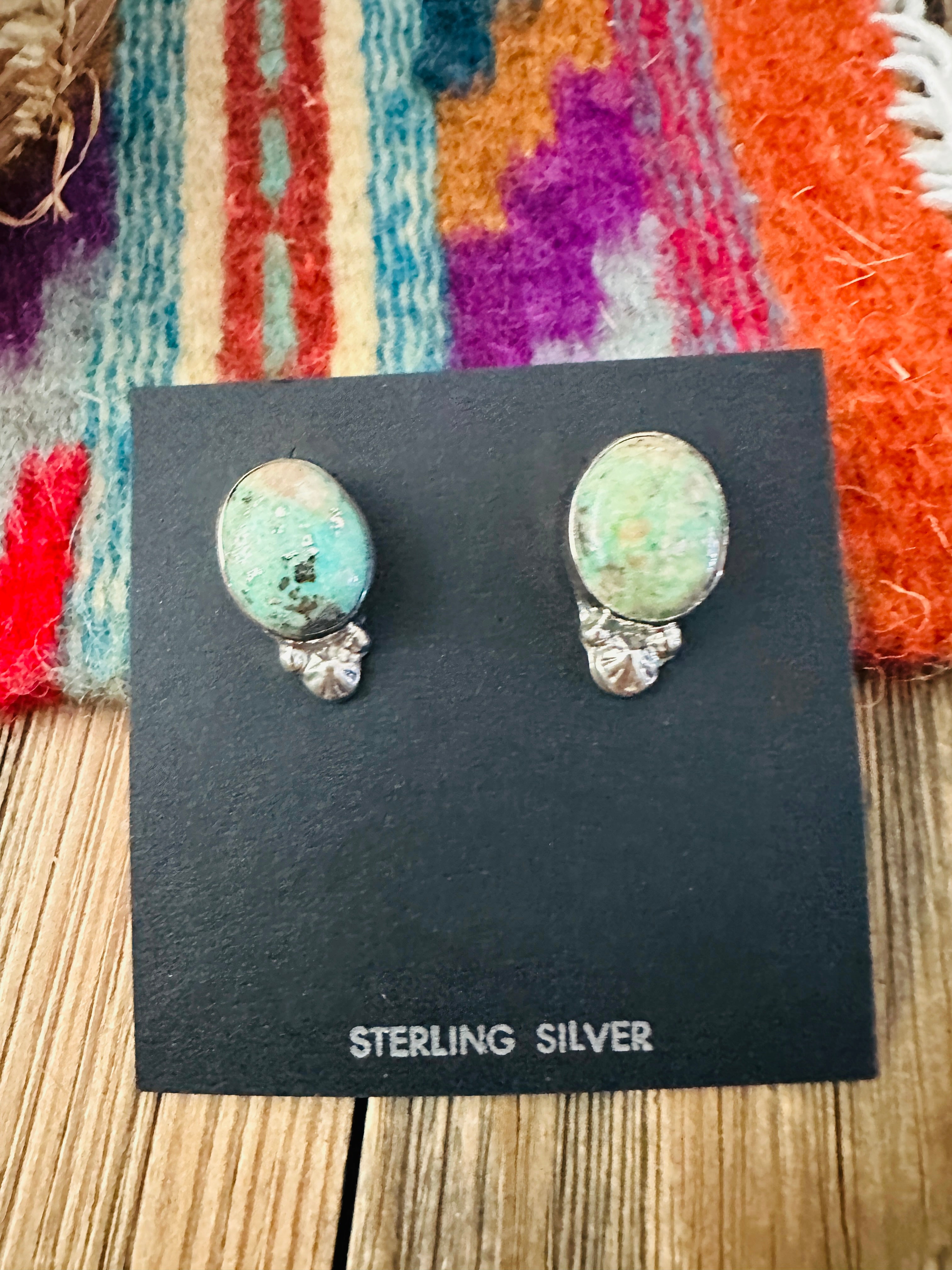 Handcrafted Turquoise & Sterling Silver Post Earrings