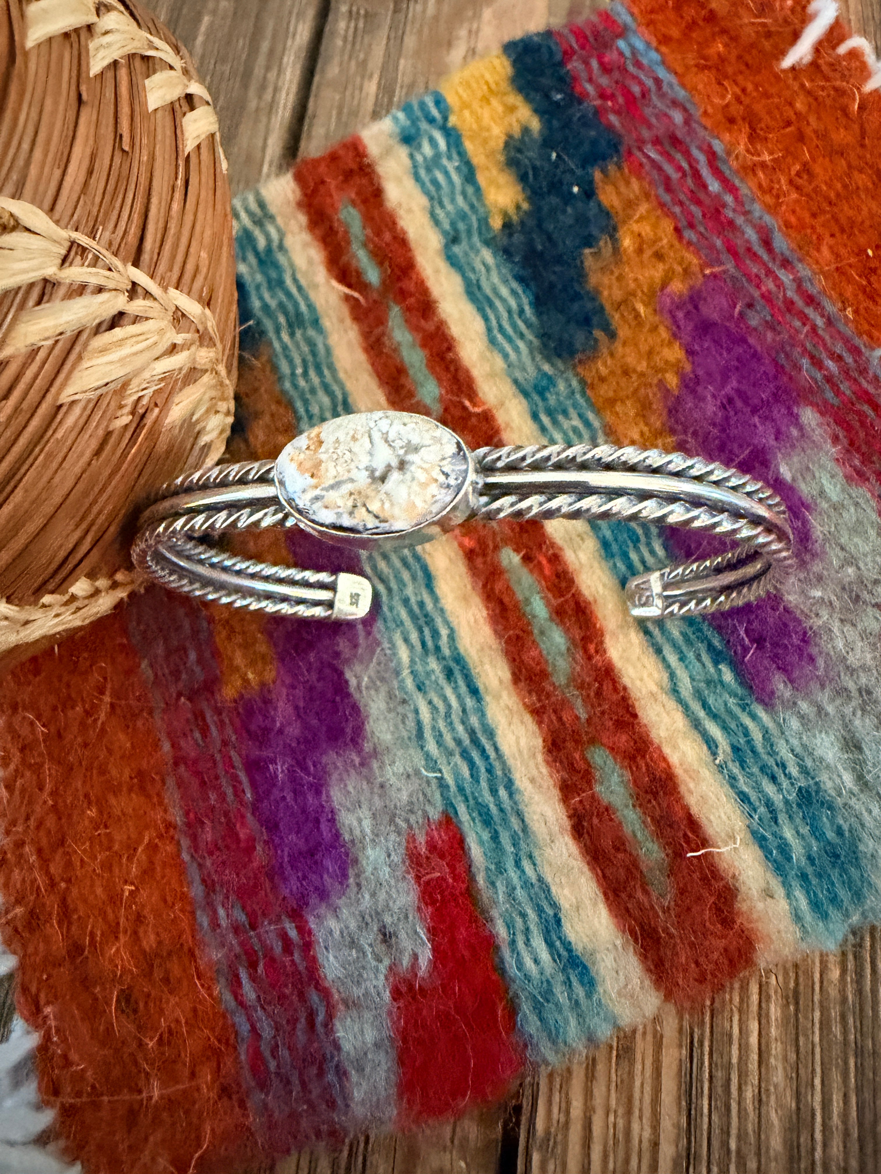 Handcrafted White Buffalo & Sterling Silver Cuff Bracelet