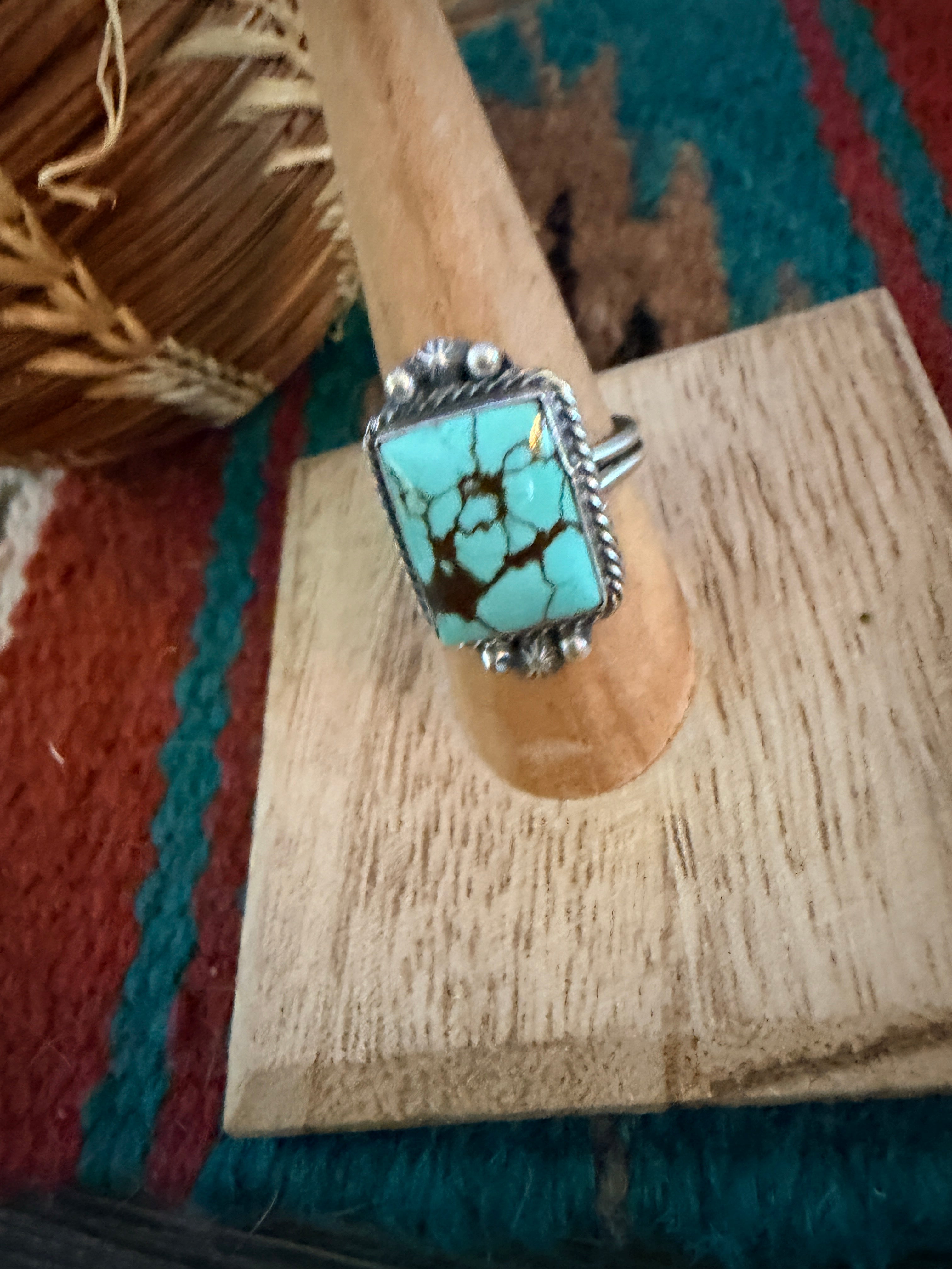 Handcrafted Turquoise & Sterling Silver Ring Size 9