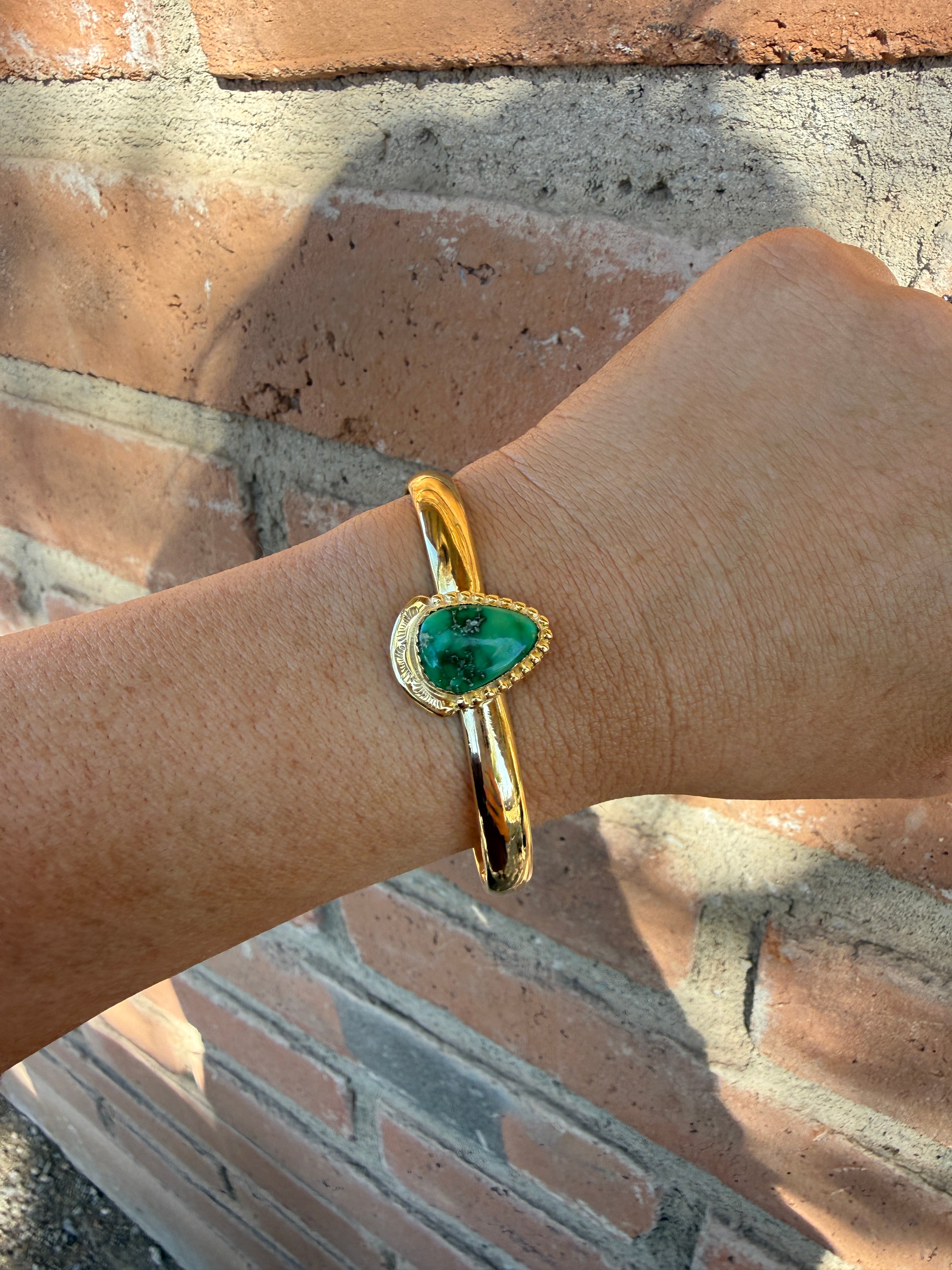 “The Golden Collection” Handmade Gold Plated Sterling Silver Natural Sonoran Mountain Turquoise Bracelet style 4