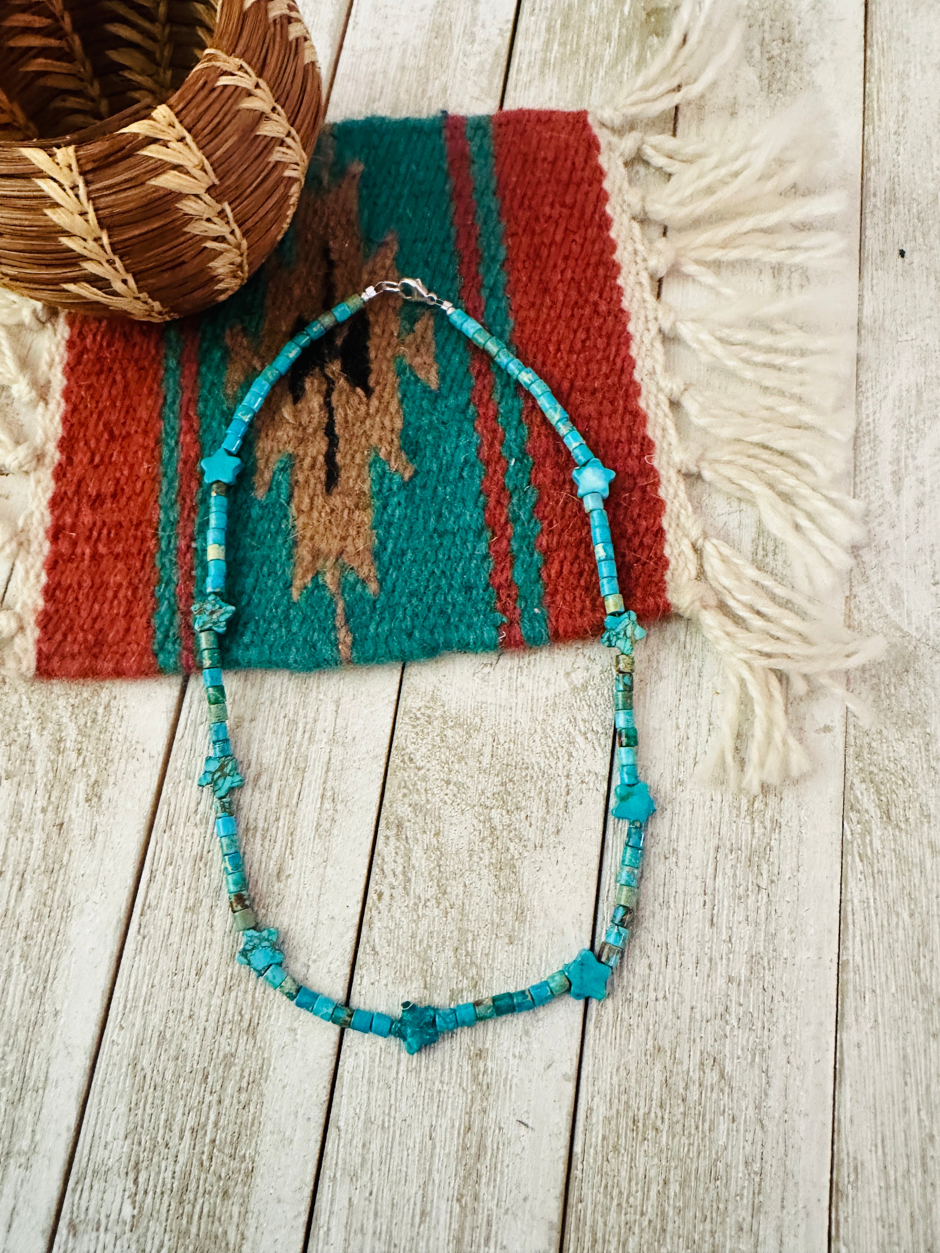 Turquoise & Sterling Silver 18” Beaded Star Necklace