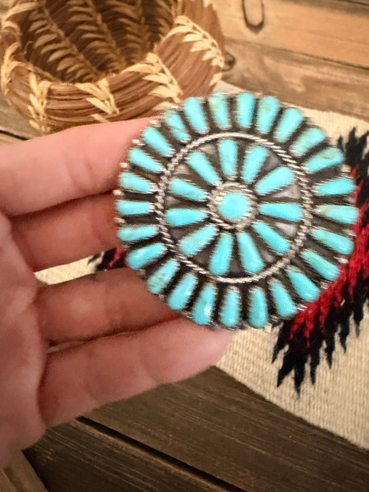 Old Pawn Handcrafted Turquoise and Sterling Silver Cluster Brooch/ Pendant