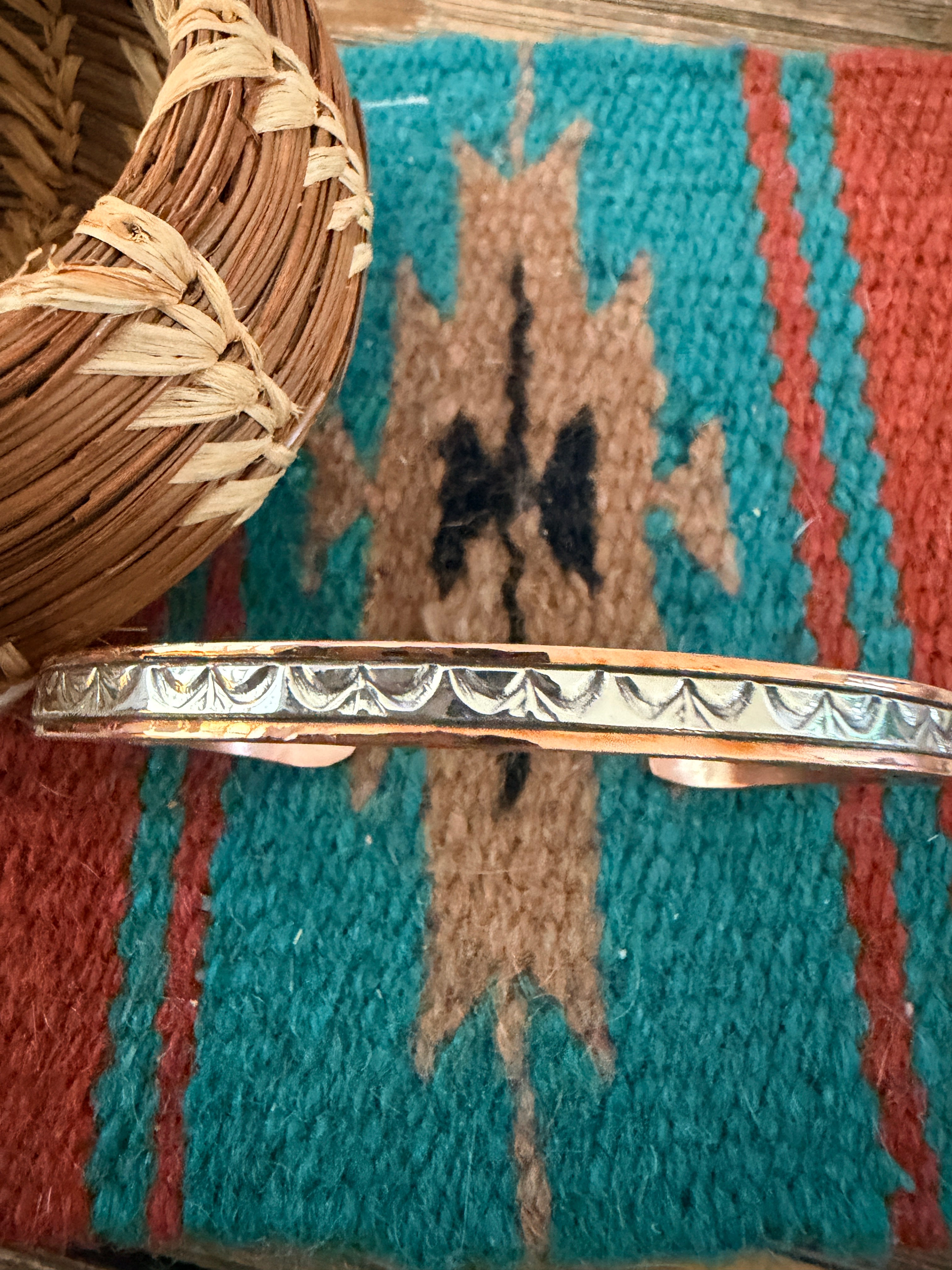 Handcrafted Copper & Sterling Silver Cuff Bracelet by Wylie Secatero