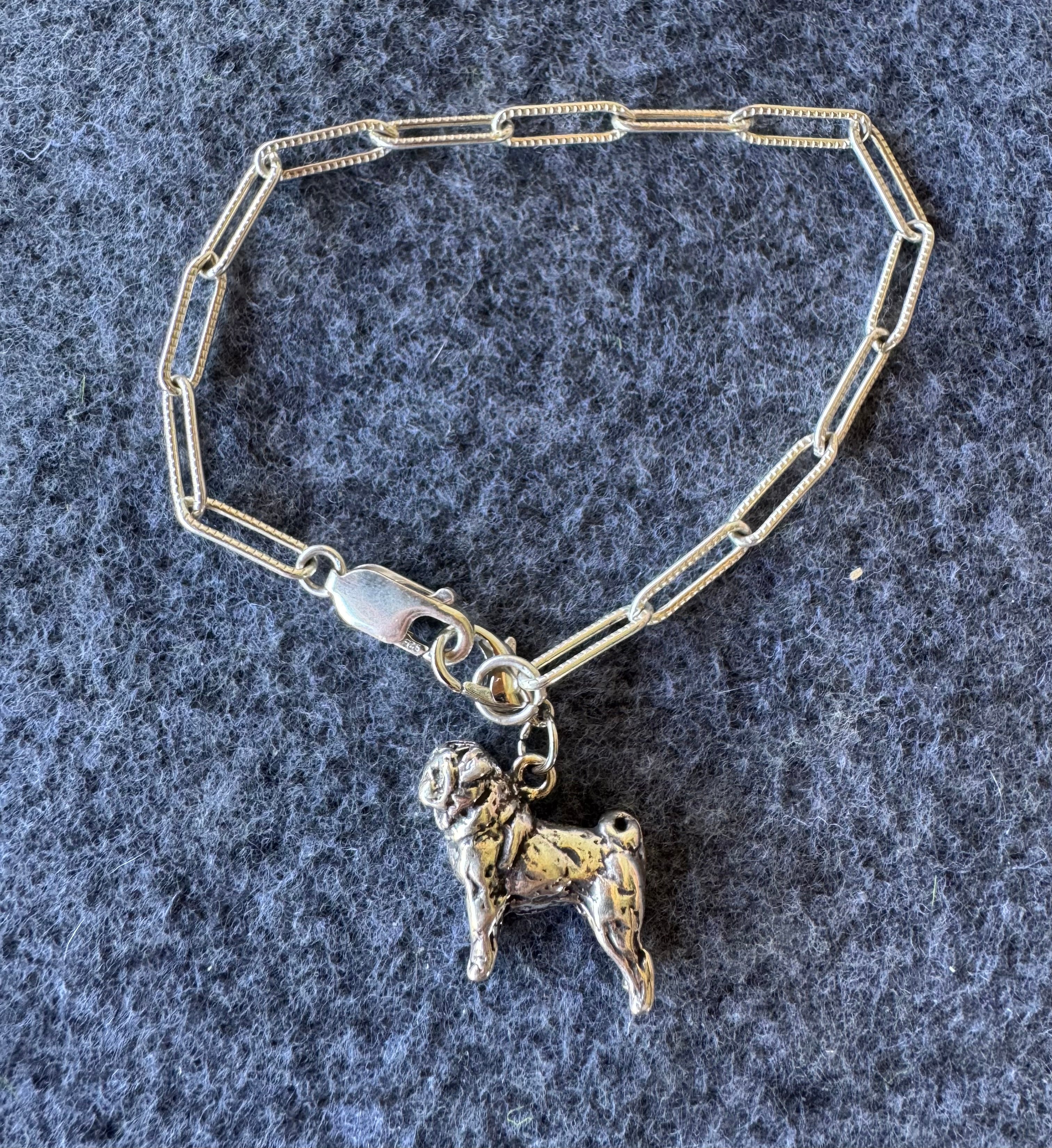 Handcrafted Sterling Silver Pug Dog Charm