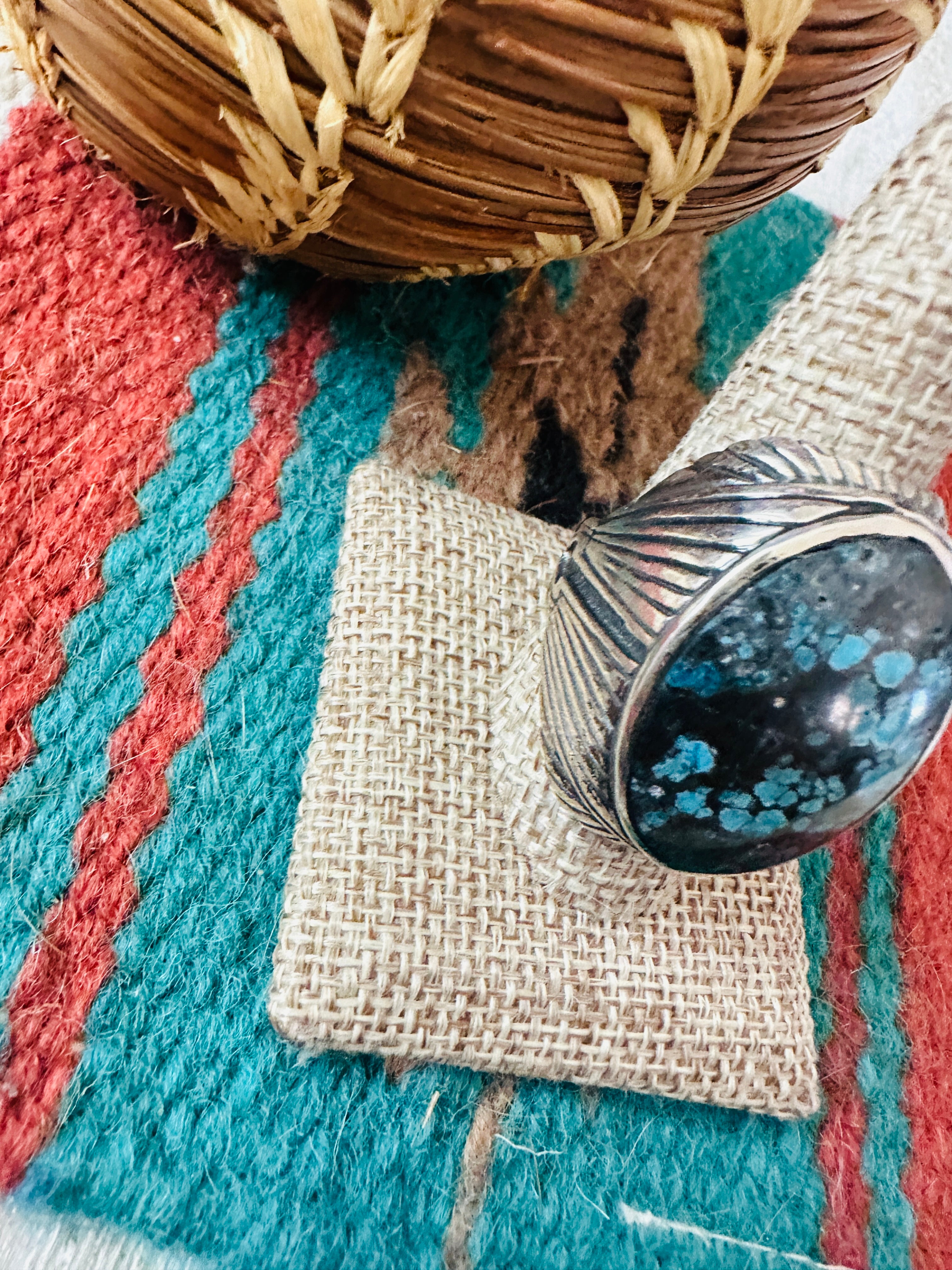 Old Pawn Navajo Sterling Silver & Kingman Web Turquoise Men’s Ring Size 10