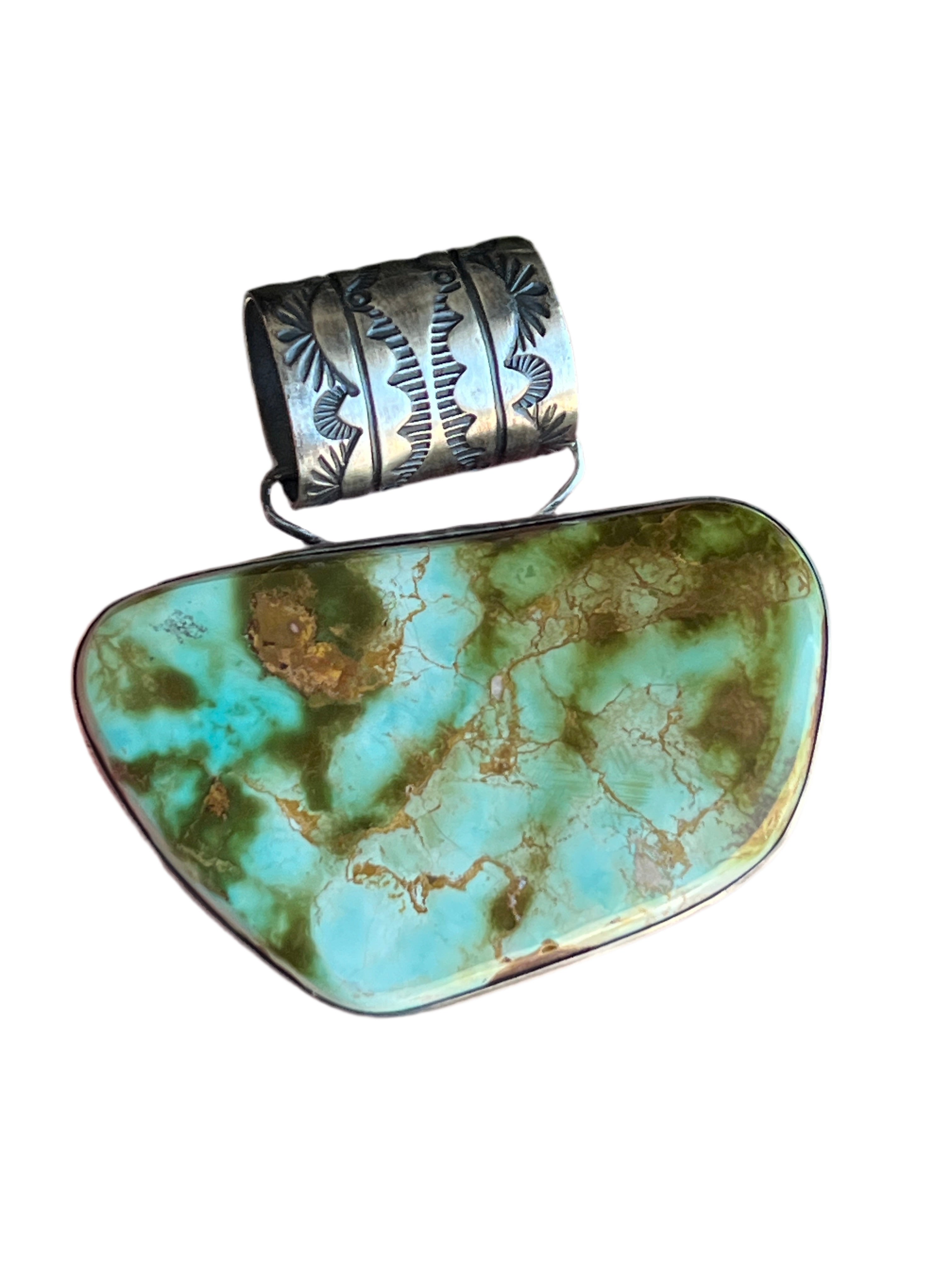 Handcrafted Sterling Silver and Royston Turquoise Solo Pendant by Angela Martin