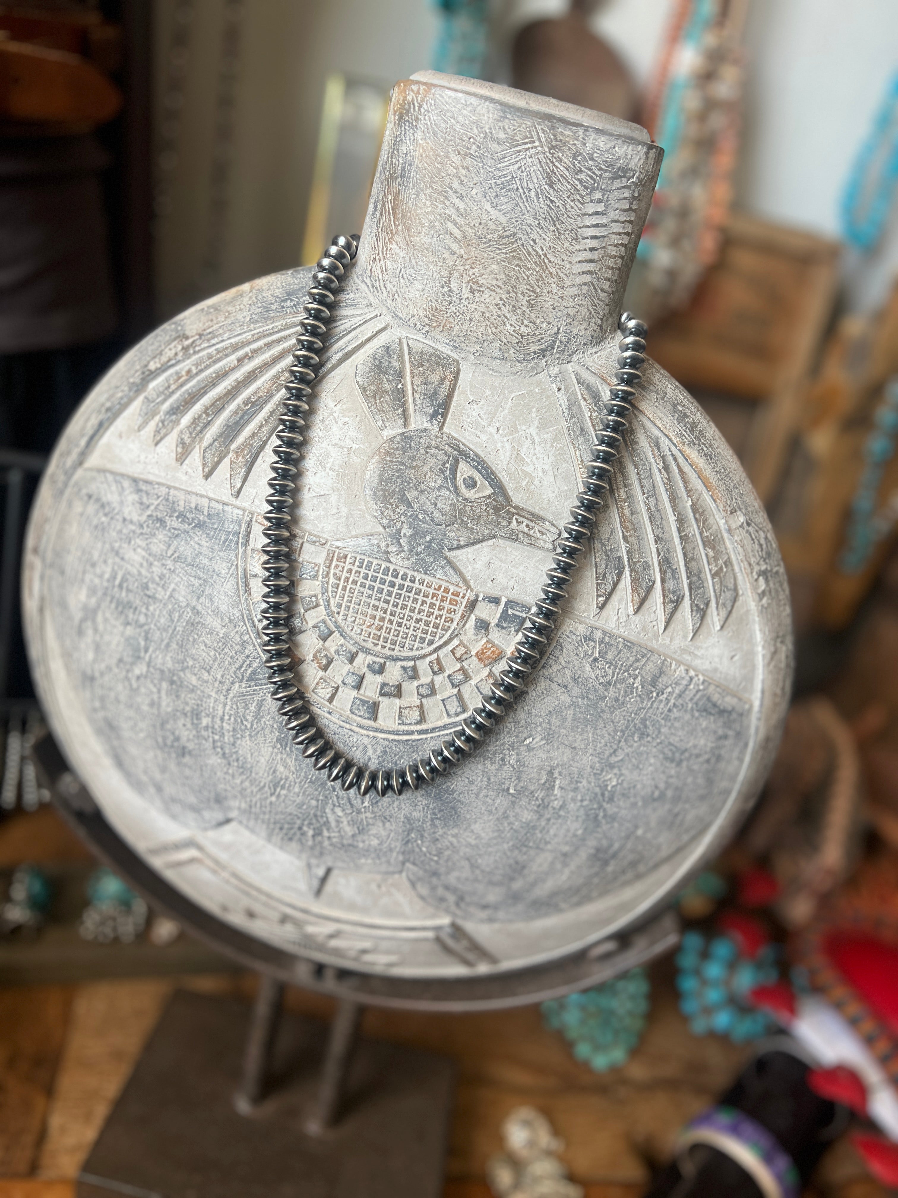 Handcrafted 11mm Sterling Silver Saucer Pearl Bead Necklace by Michelle Jameson, 24-1/2 inches