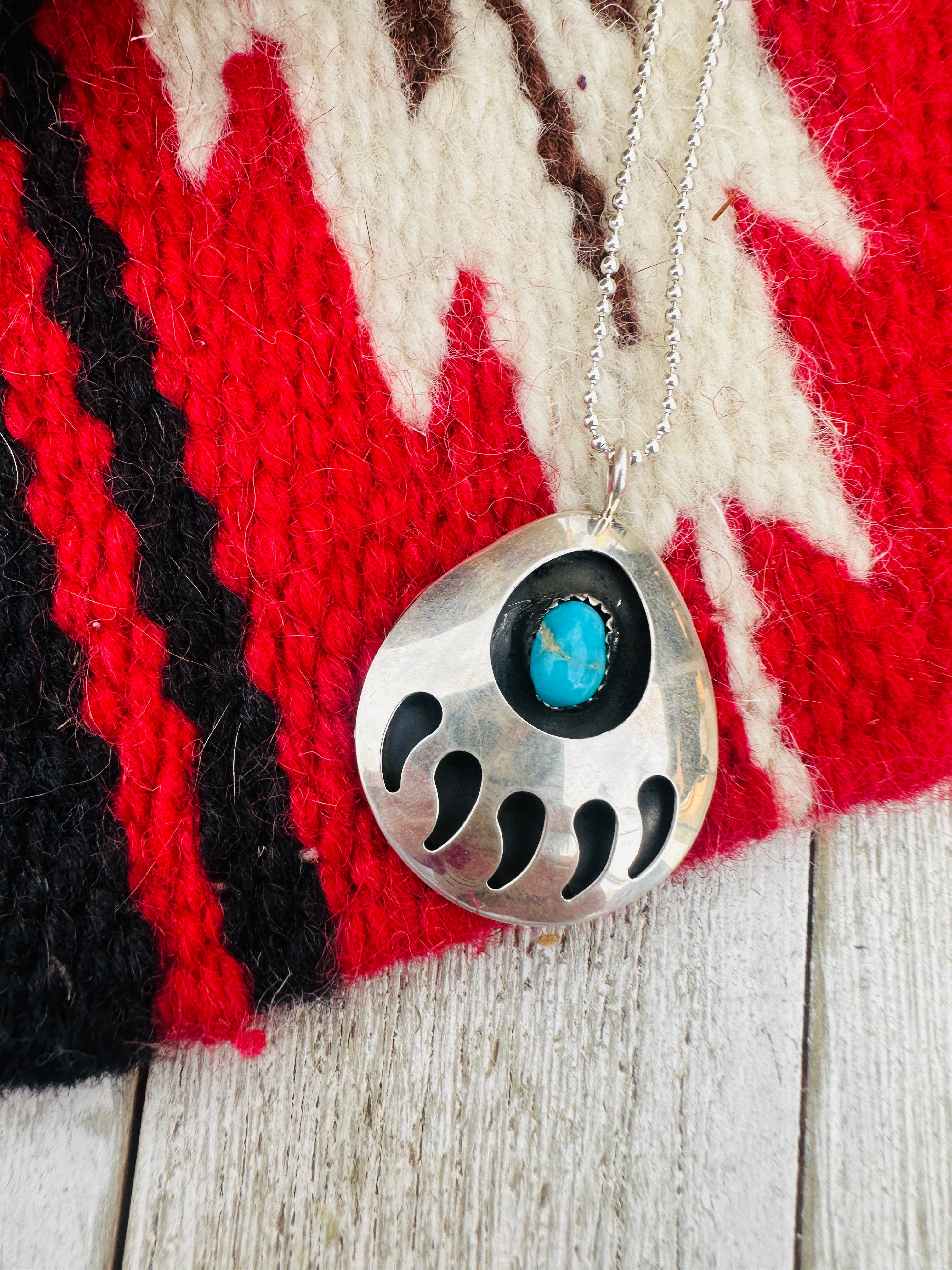 Handcrafted Sterling Silver & Turquoise Bear Paw Pendant