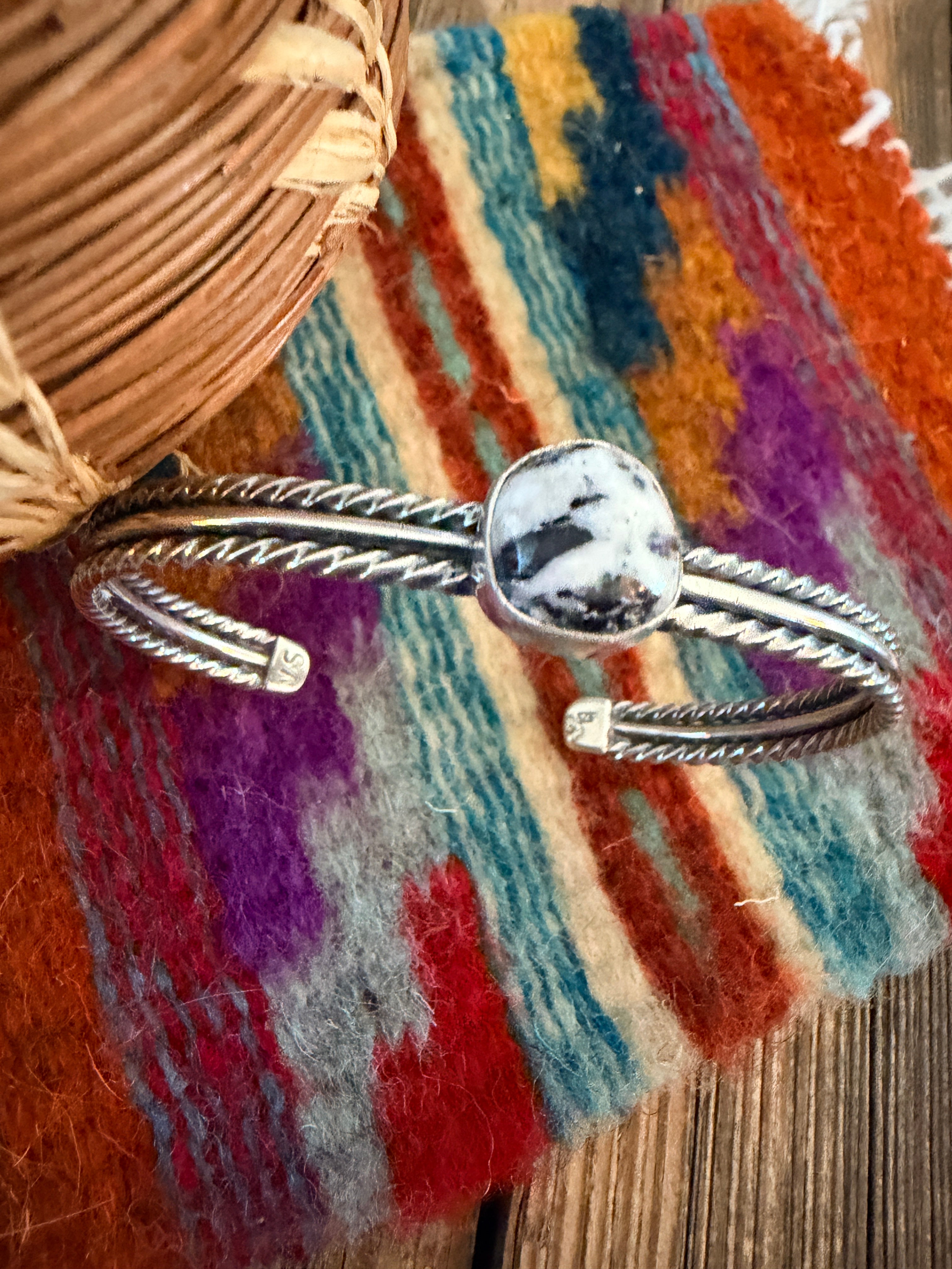 Handcrafted White Buffalo & Sterling Silver Cuff Bracelet