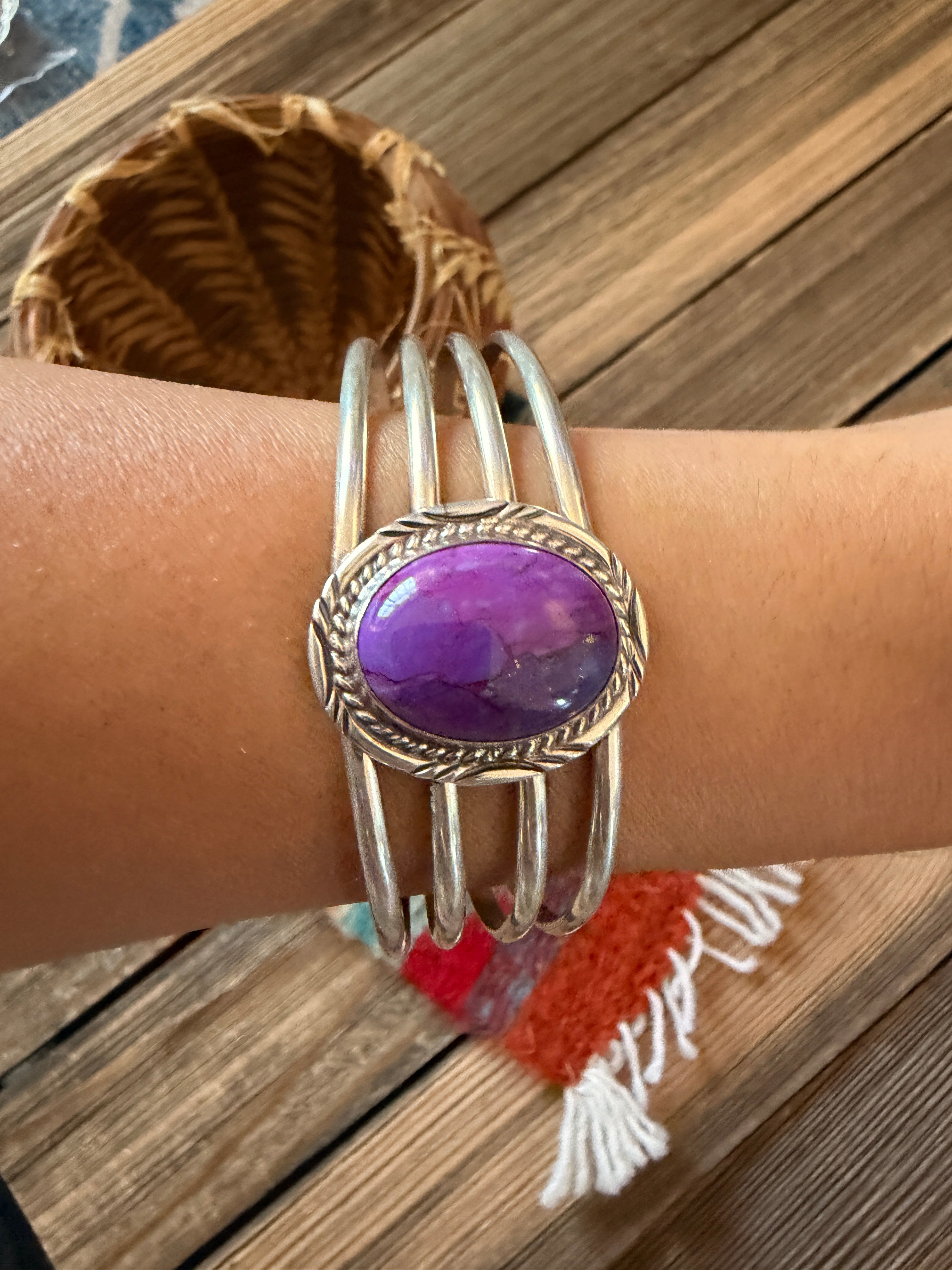Handcrafted Dyed Kingman Turquoise & Sterling Silver Cuff Bracelet