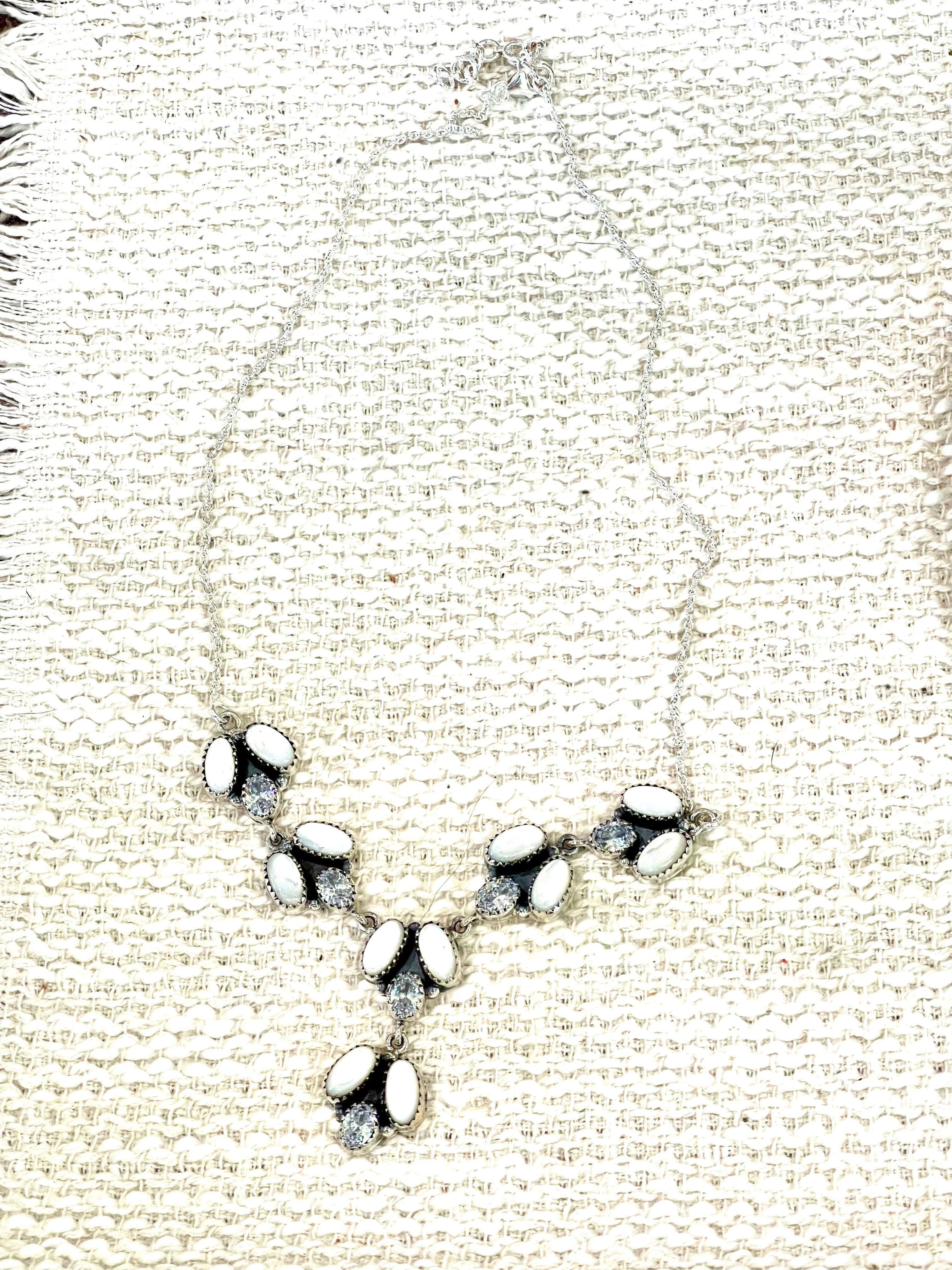 Handmade Mother of Pearl, Sterling Silver & Cubic Zirconia Necklace