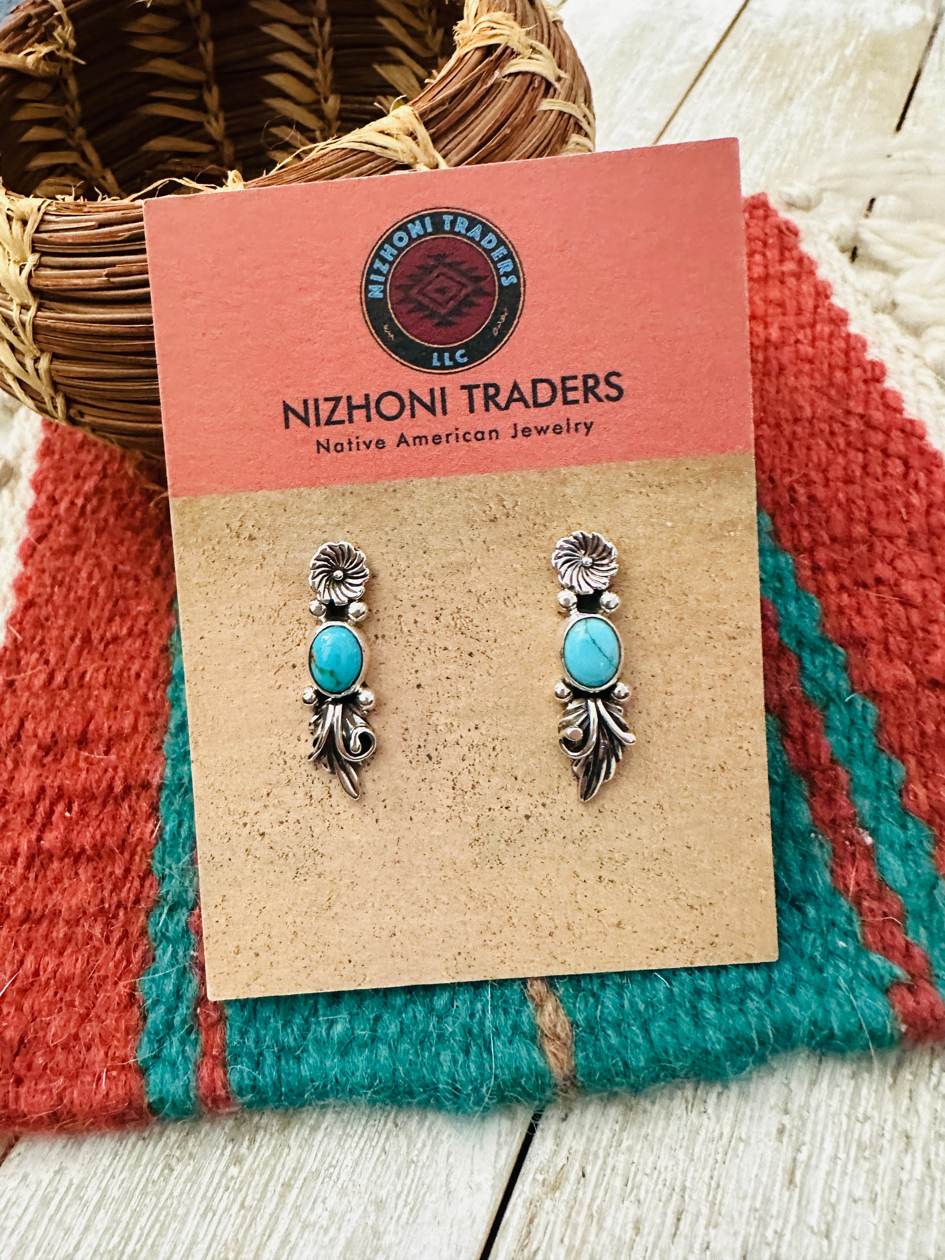 Handcrafted Turquoise & Sterling Silver Flower Dangle Earrings