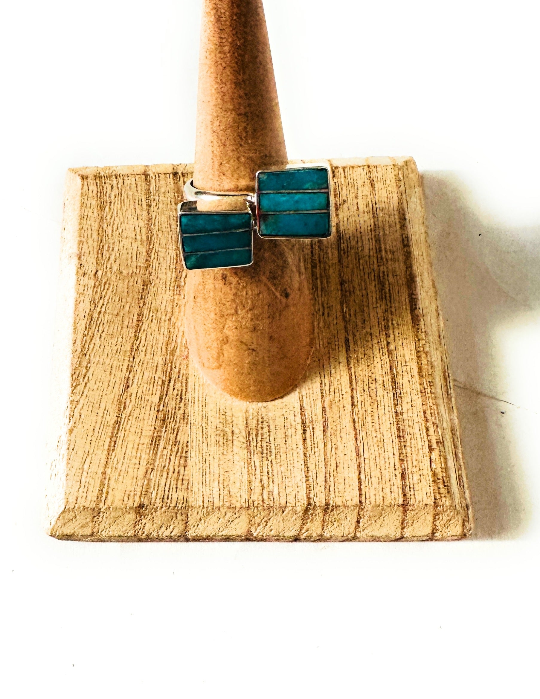 Handcrafted Turquoise & Sterling Silver Inlay Square Adjustable Ring