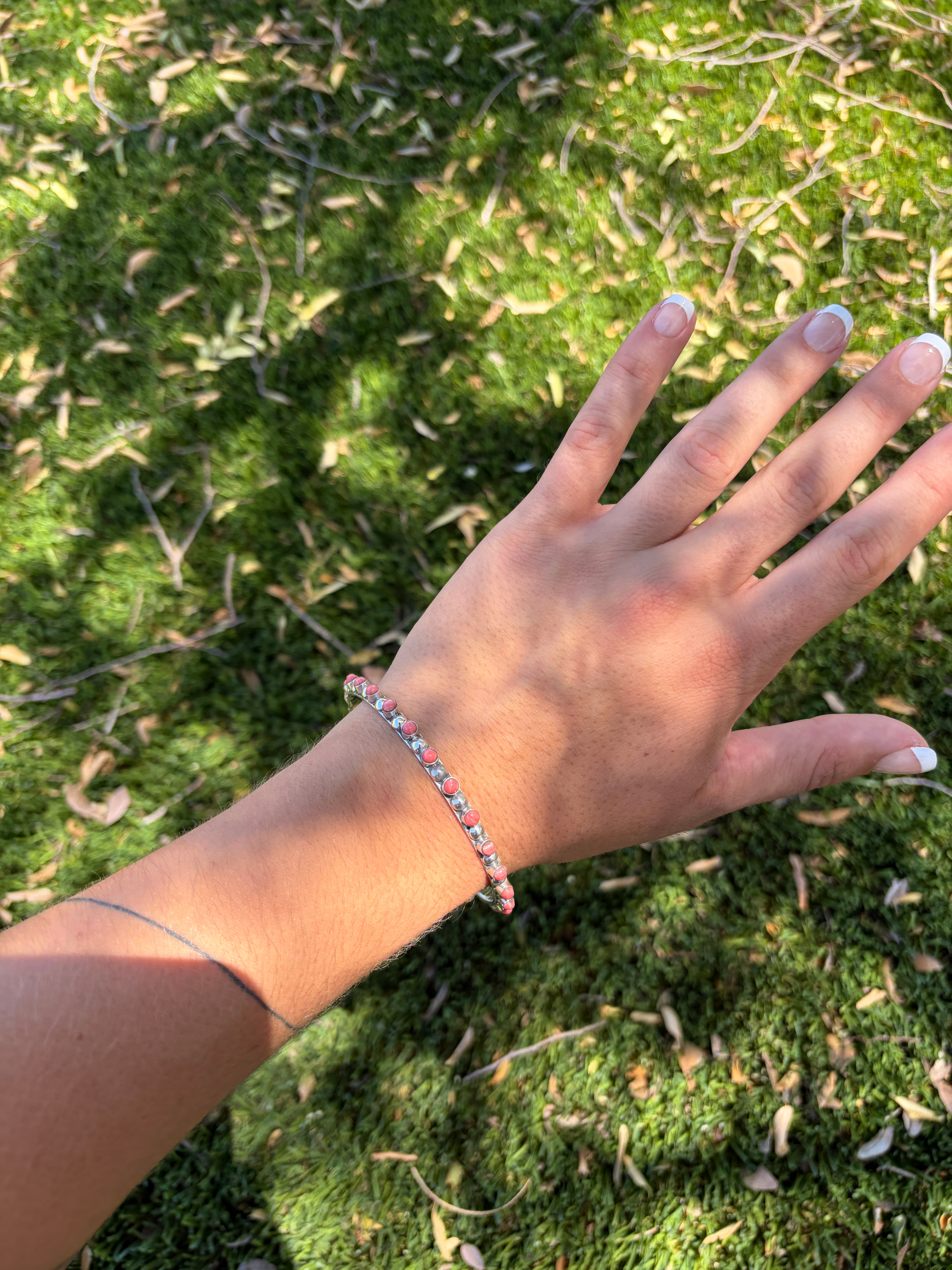 Handmade Coral & Sterling Silver Bangle Bracelet