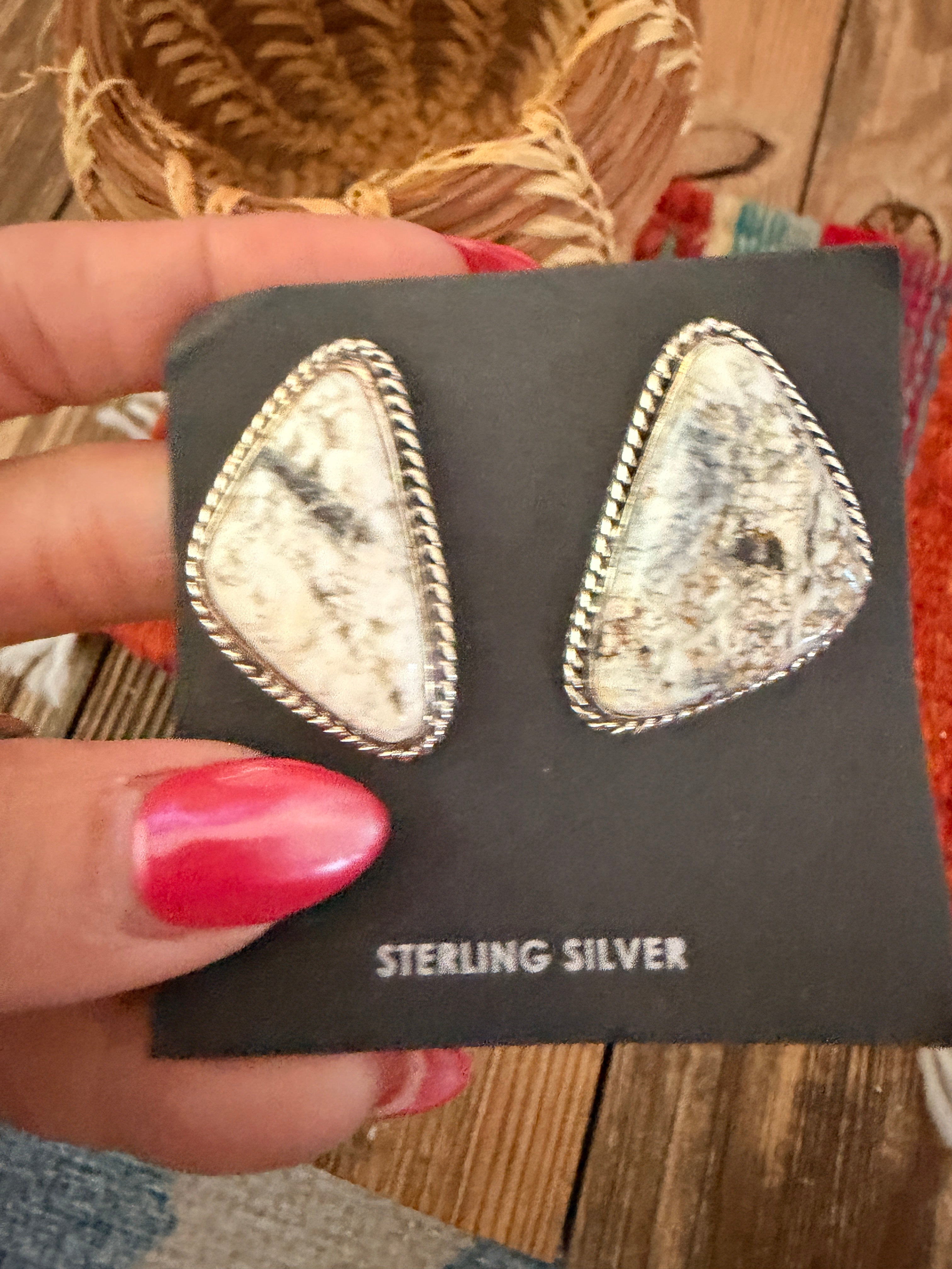 Handcrafted White Buffalo & Sterling Silver Post Earrings