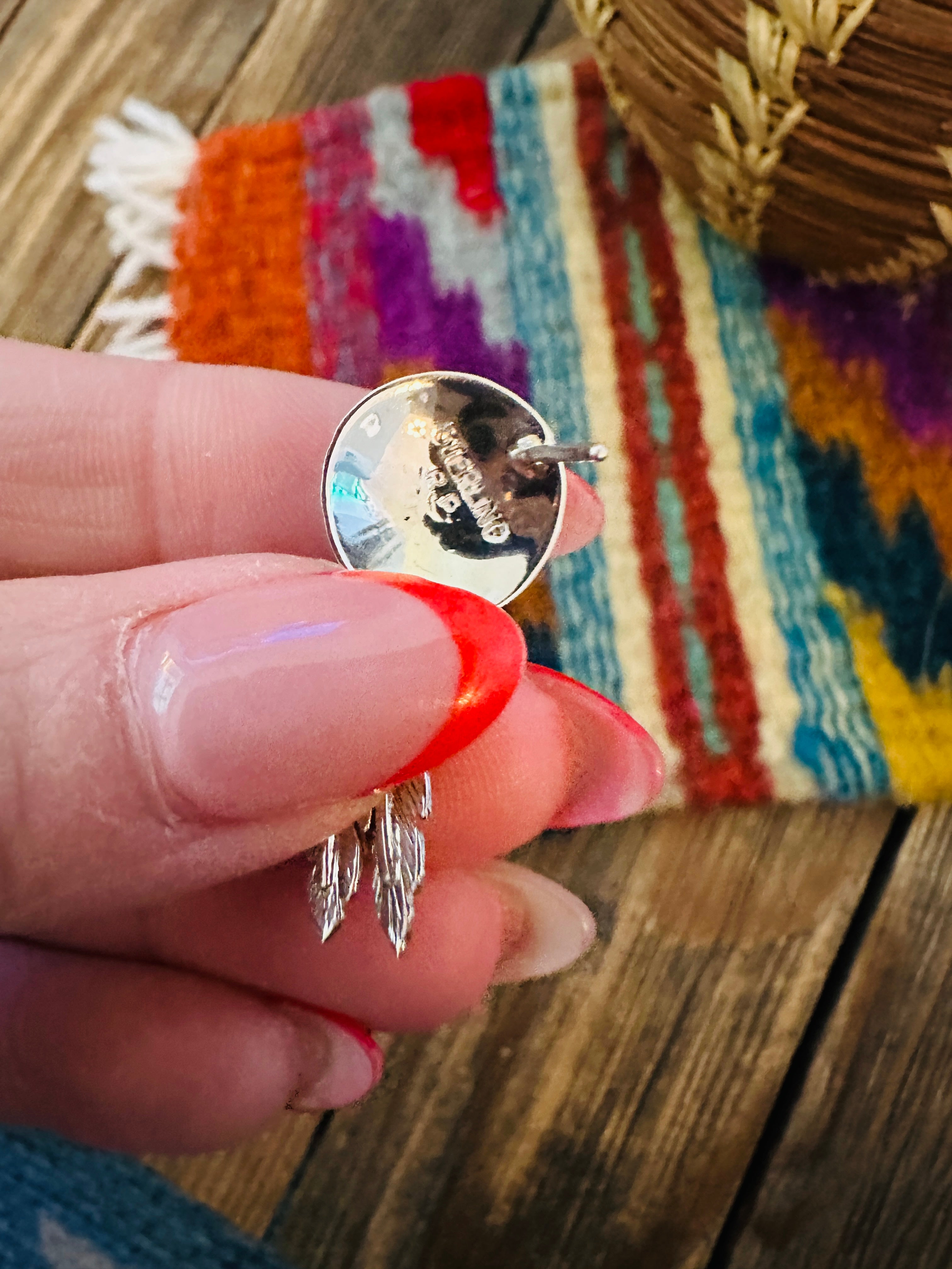 Handcrafted Turquoise & Sterling Silver Feather Dangle Earrings