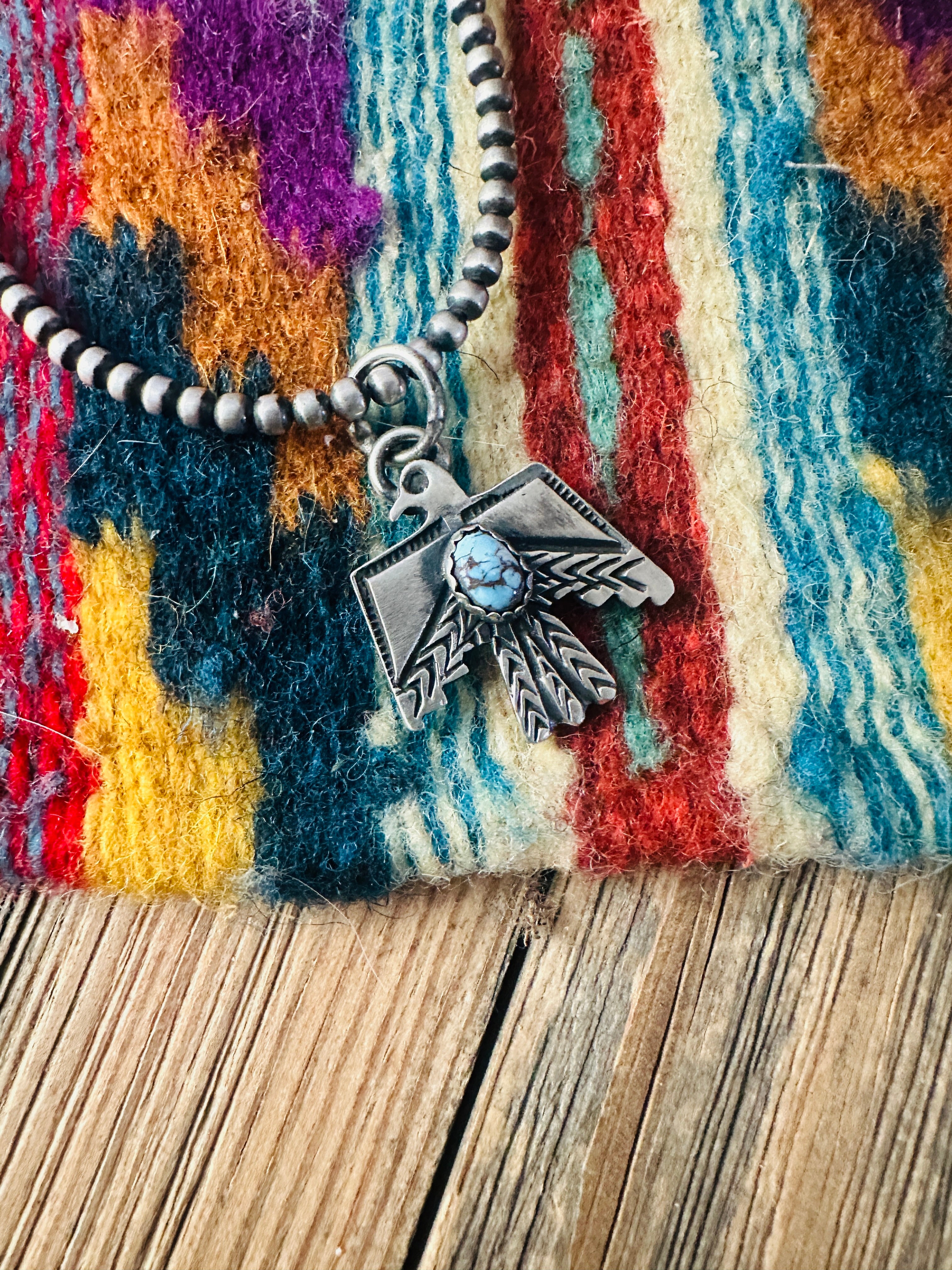 Handcrafted Sterling Silver & Golden Hills Turquoise Thunderbird Pendant