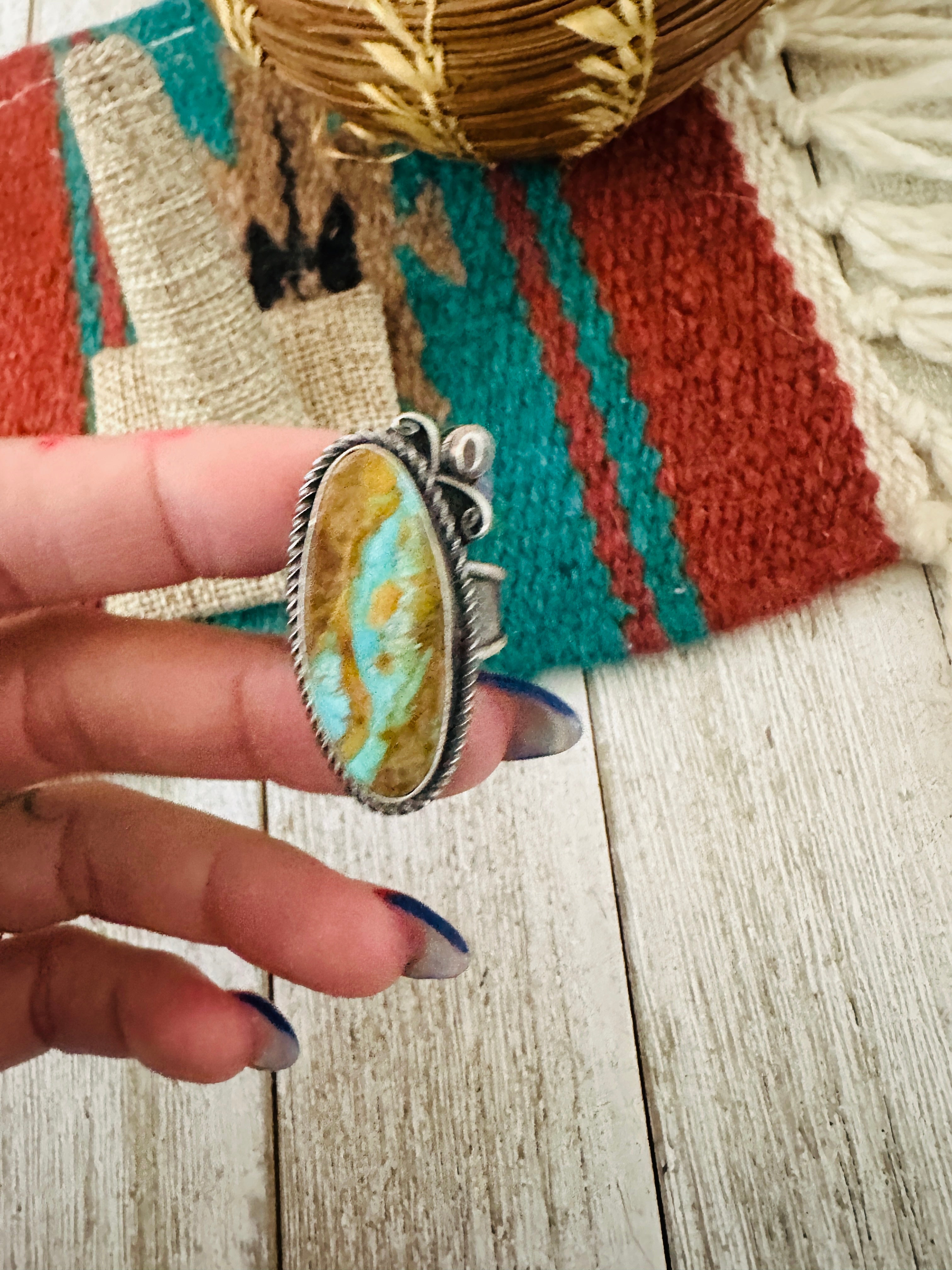 Handcrafted Turquoise & Sterling Silver Adjustable Ring by Jacqueline Silver